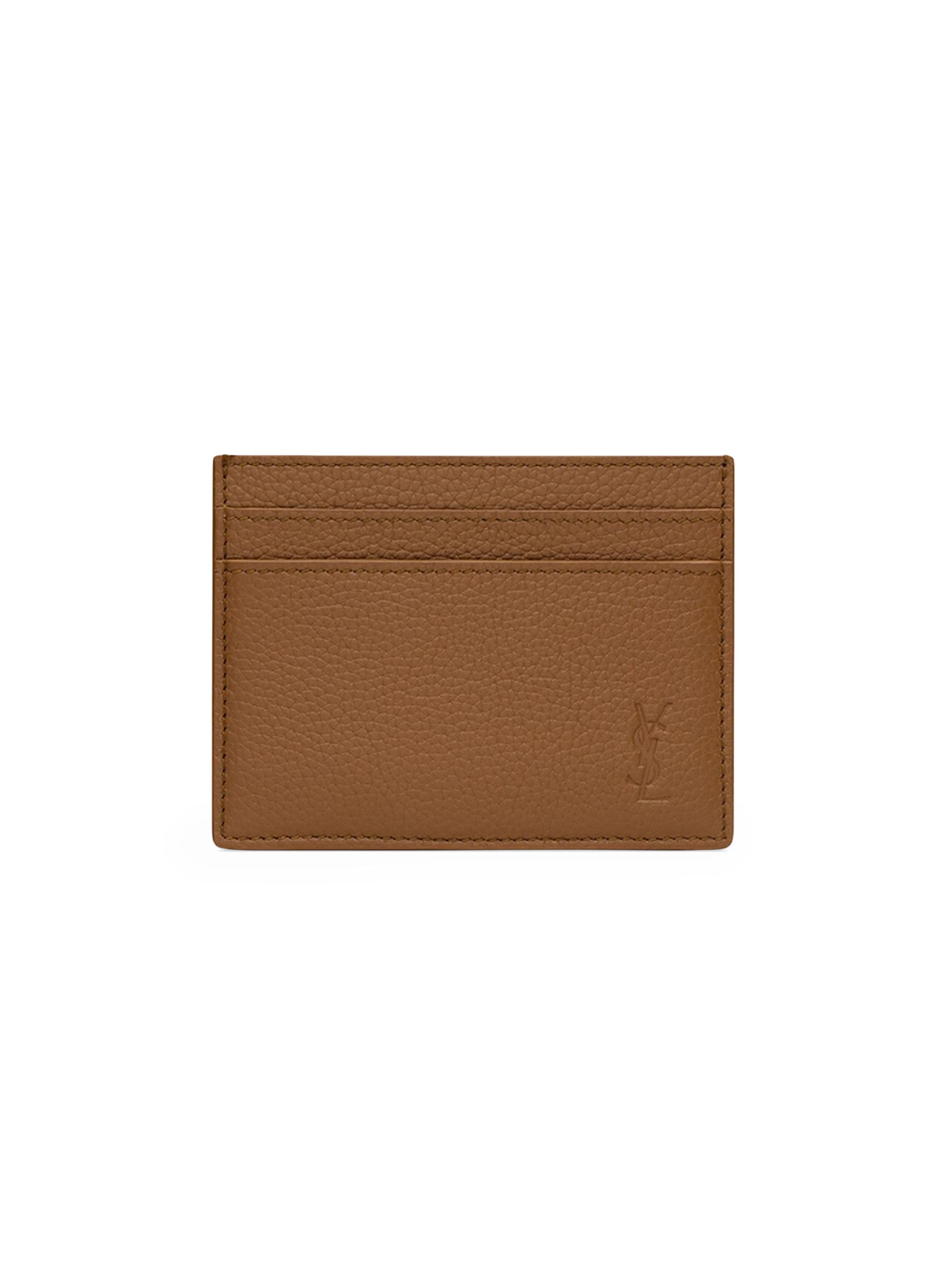 Saint Laurent Men's Cassandre Shadow Card Case in Grained Leather - Fox