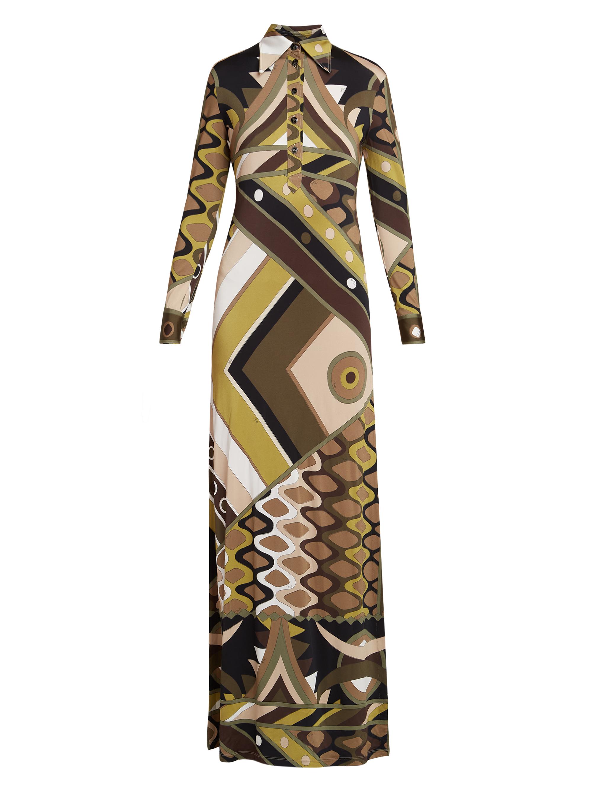 Pucci Women's Very Vivara Printed Jersey Satin Maxi Dress - Khaki