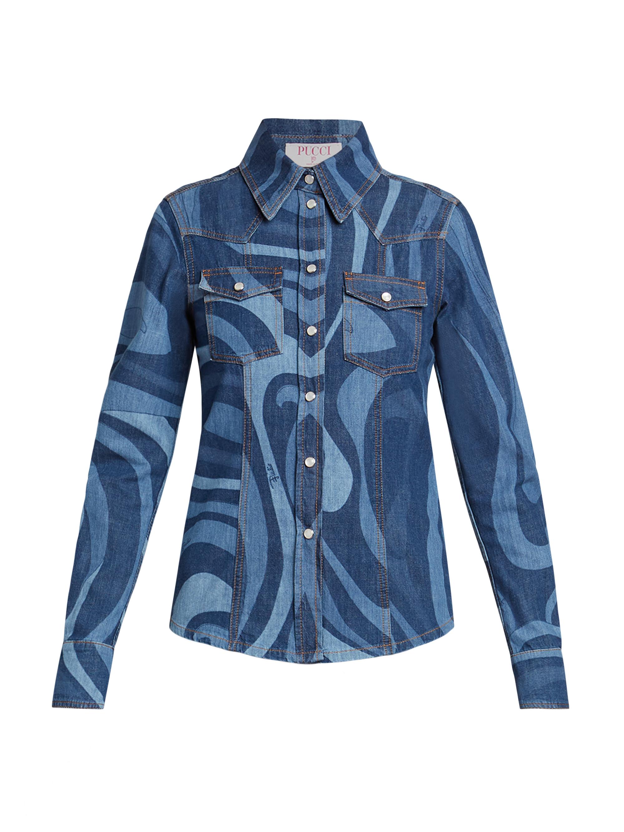Pucci Women's Very Vivara Printed Denim Button-Front Shirt - Blue