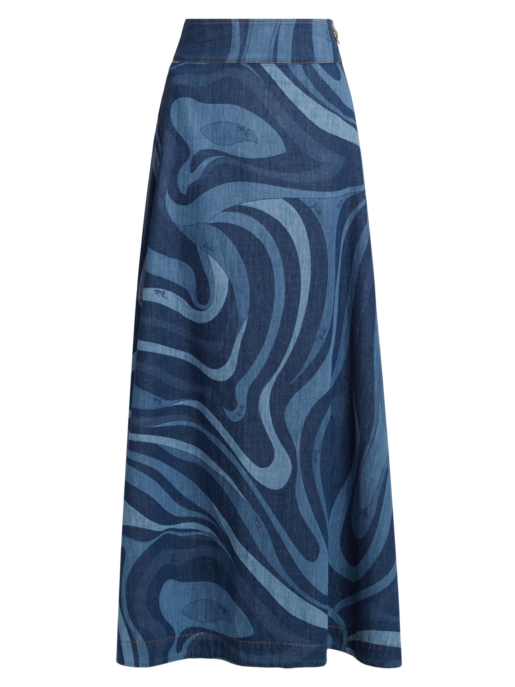 Pucci Women's Very Vivara Printed Denim Maxi Skirt - Blue