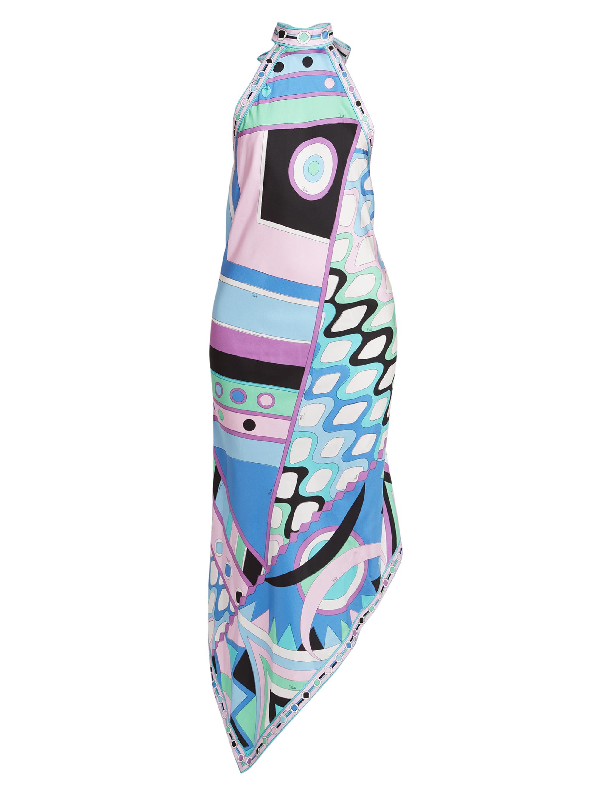 Pucci Women's Very Vivara Asymmetric Silk Twill Halter Dress - Celeste Bianco