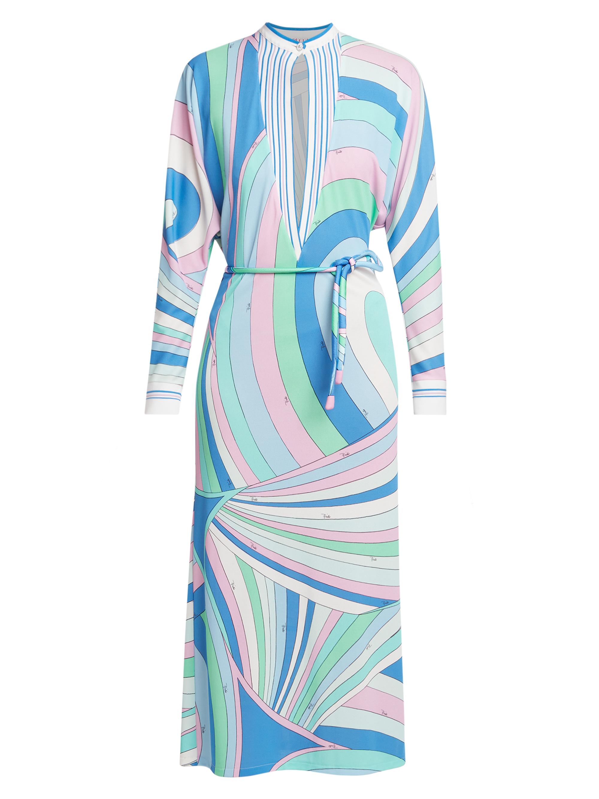Pucci Women's Very Vivara Crepe Belted Kaftan - Celeste Bianco