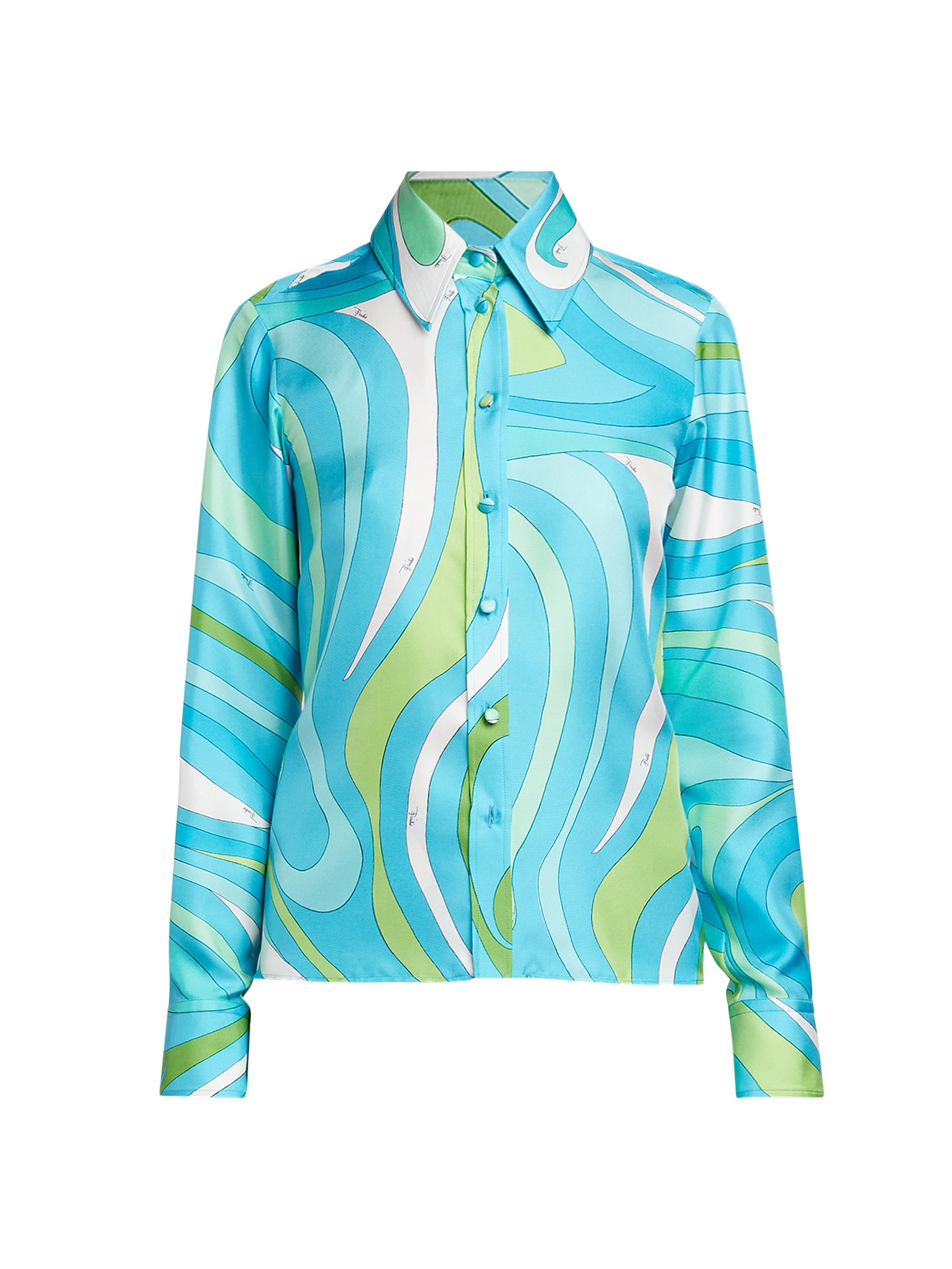Pucci Women's Very Vivara Silk Twill Button-Front Shirt - Turchese