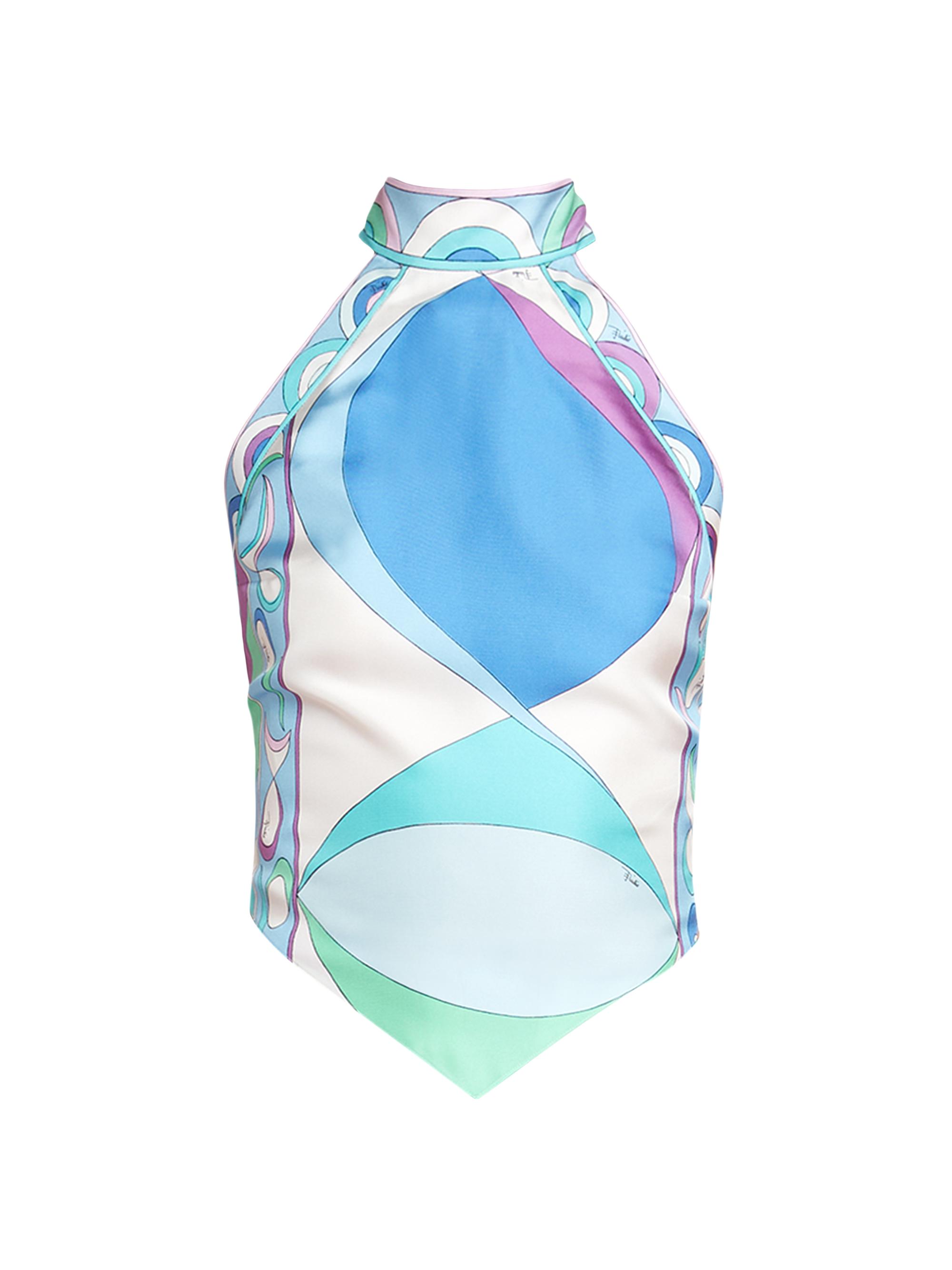 Pucci Women's Very Vivara Silk Twill Halter Top - Celeste Bianco