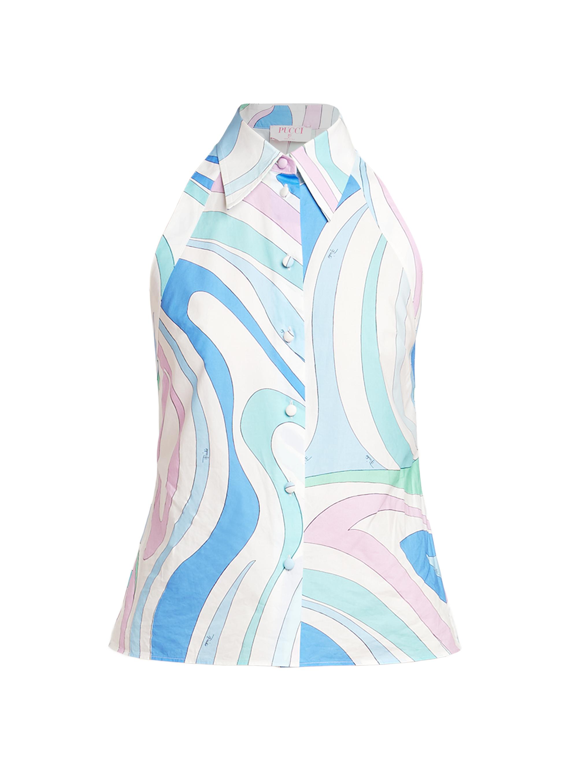 Pucci Women's Very Vivara Cotton Poplin Button-Front Shirt - Celeste Bianco