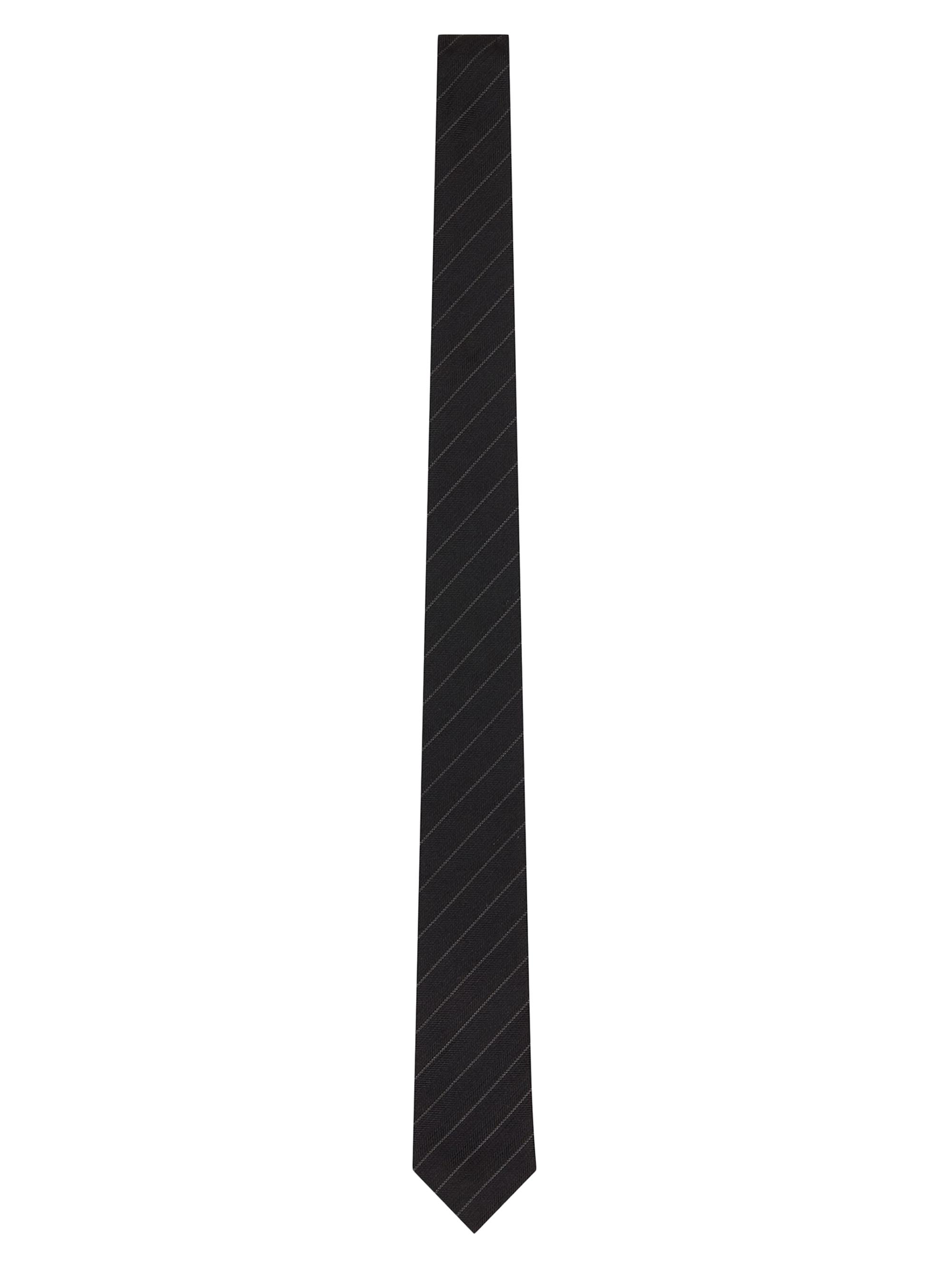 Saint Laurent Men's Striped Tie in Silk Jacquard - Black And Grey
