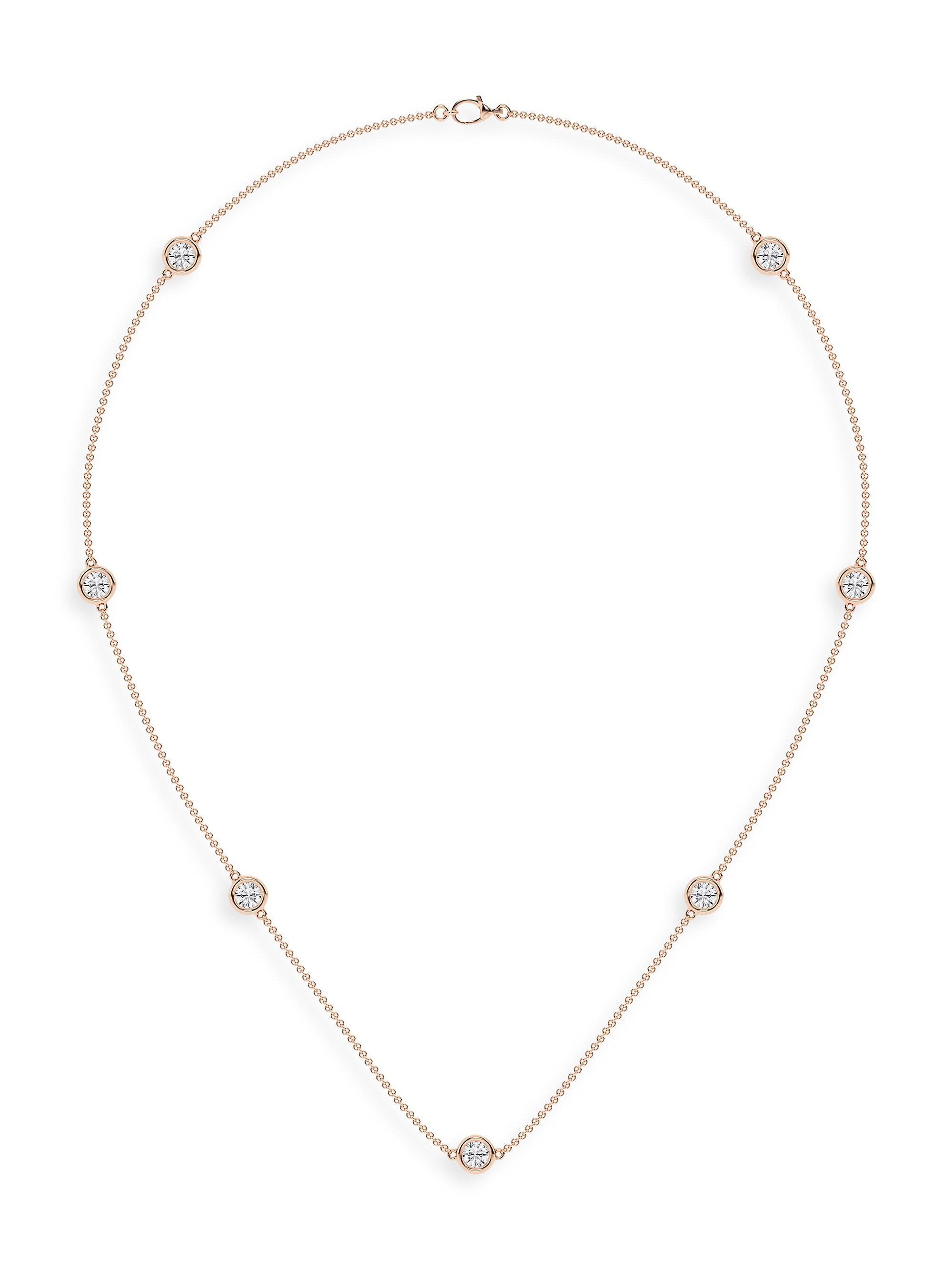 Saks Fifth Avenue Collection Women's 14K Rose Gold & Lab-Grown 7-Diamond Station Necklace/0.70-2.10 TCW - 2.10 Tcw