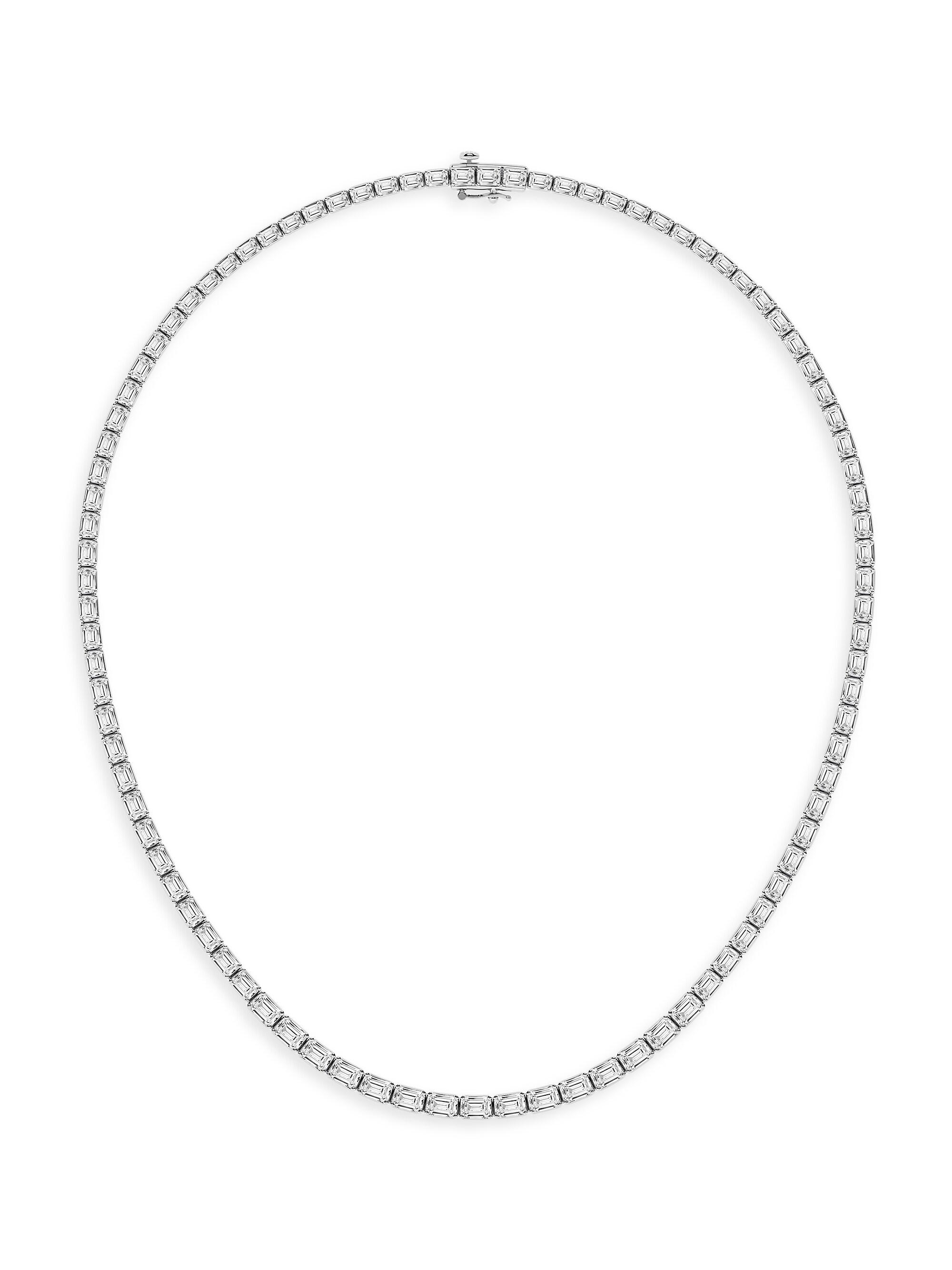 Saks Fifth Avenue Collection Women's 14K White Gold & Emerald Cut Lab-Grown Diamond Tennis Necklace/10.00-22.00 TCW - 22 Tcw