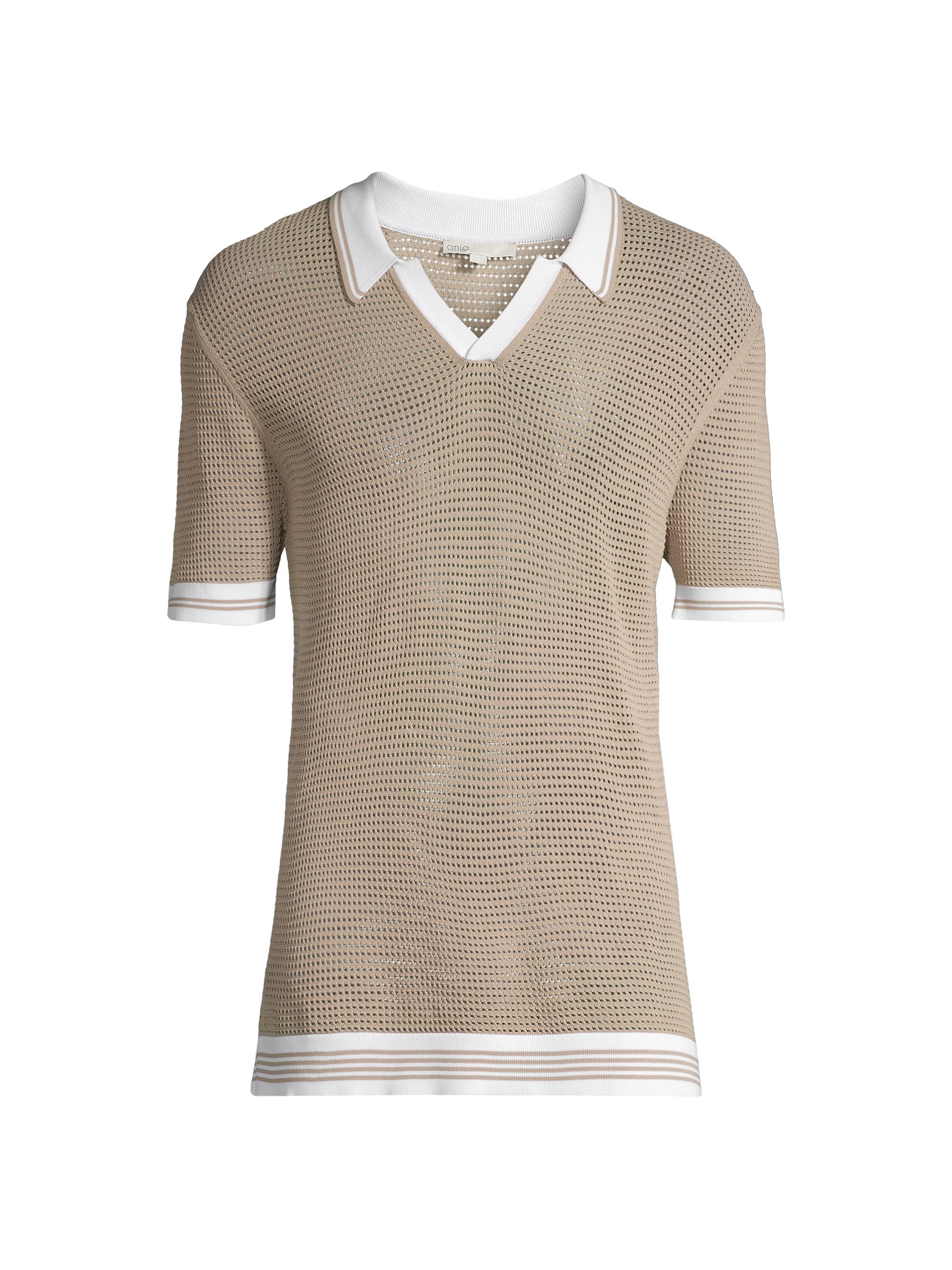Onia Men's Cotton Knit Polo Shirt - Tan White