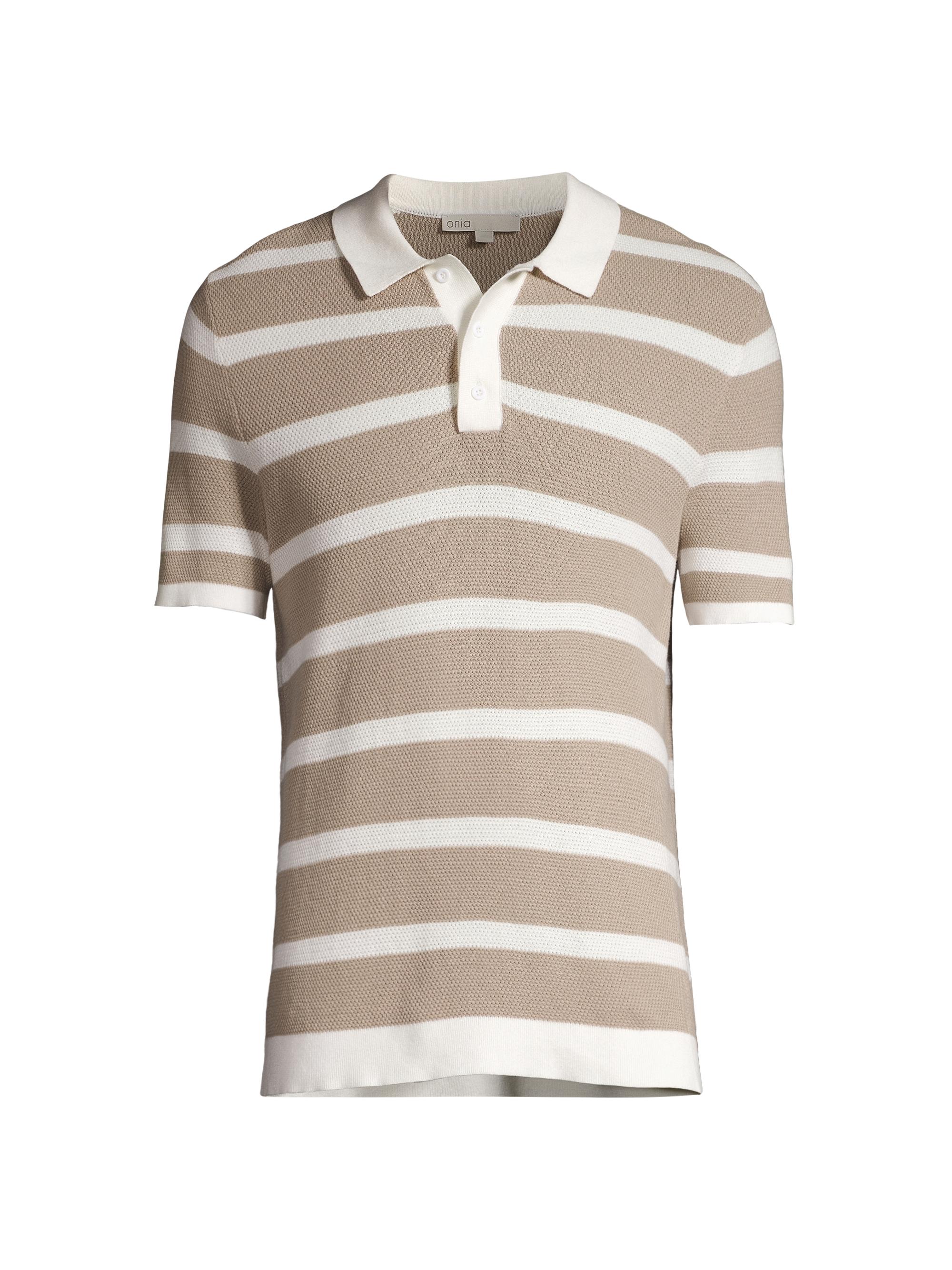 Onia Men's Striped Cotton Knit Polo Shirt - Tan White