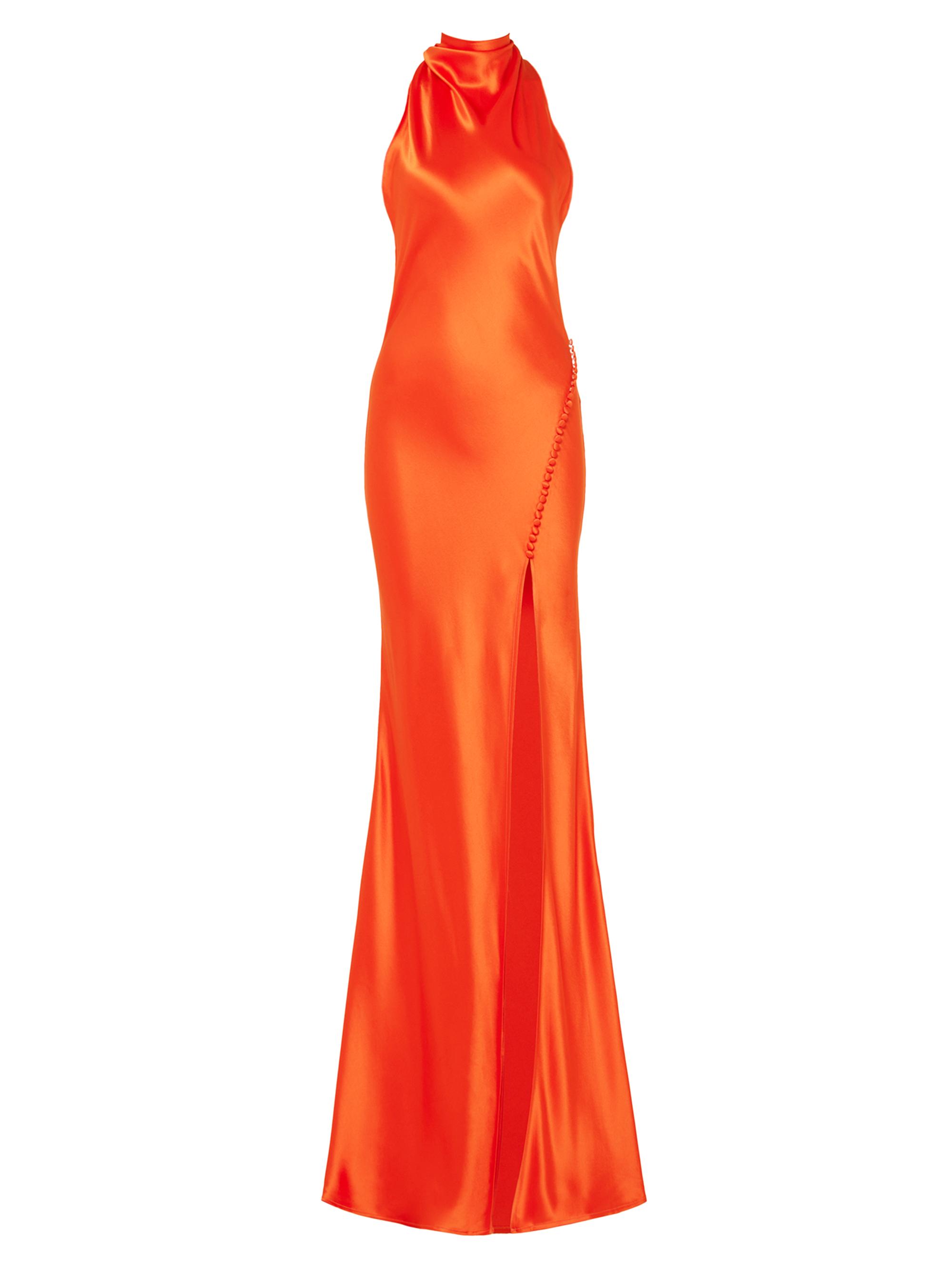 Sau Lee Women's Penelope Satin Halterneck Gown - Scarlet Orange