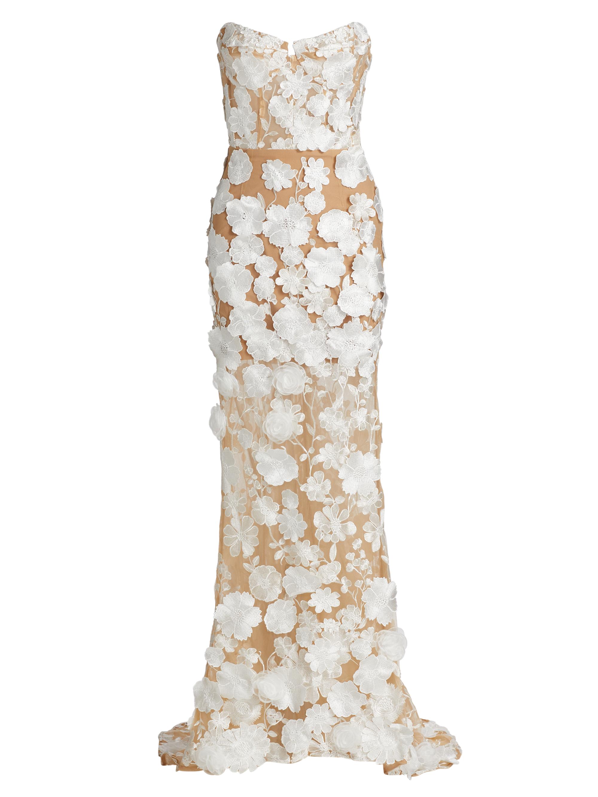 Bronx and Banco Women's Jasmine Floral Appliqué Mermaid Gown - White