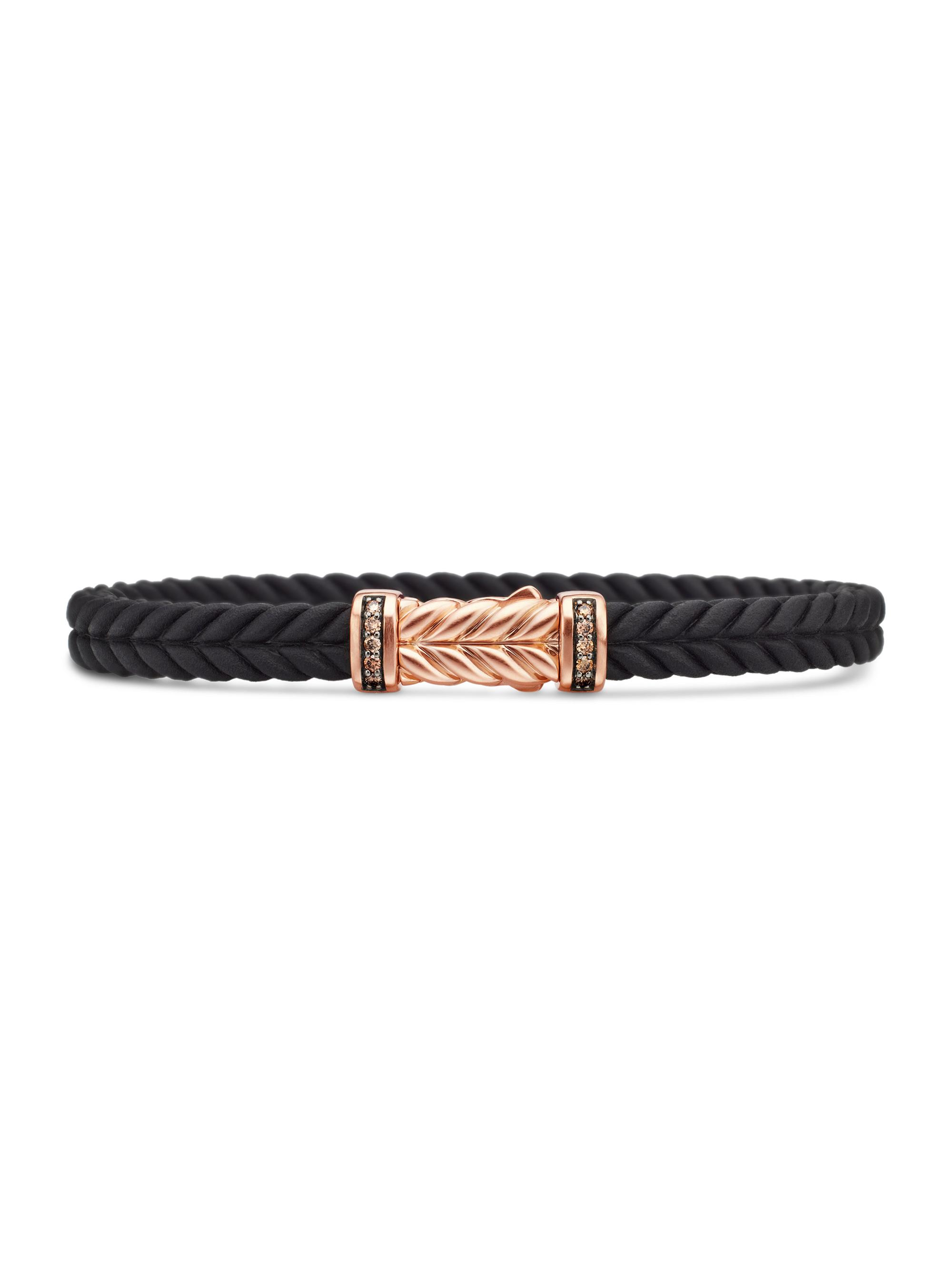 David Yurman Men's Chevron Bracelet in Rubber - Cognac Diamond
