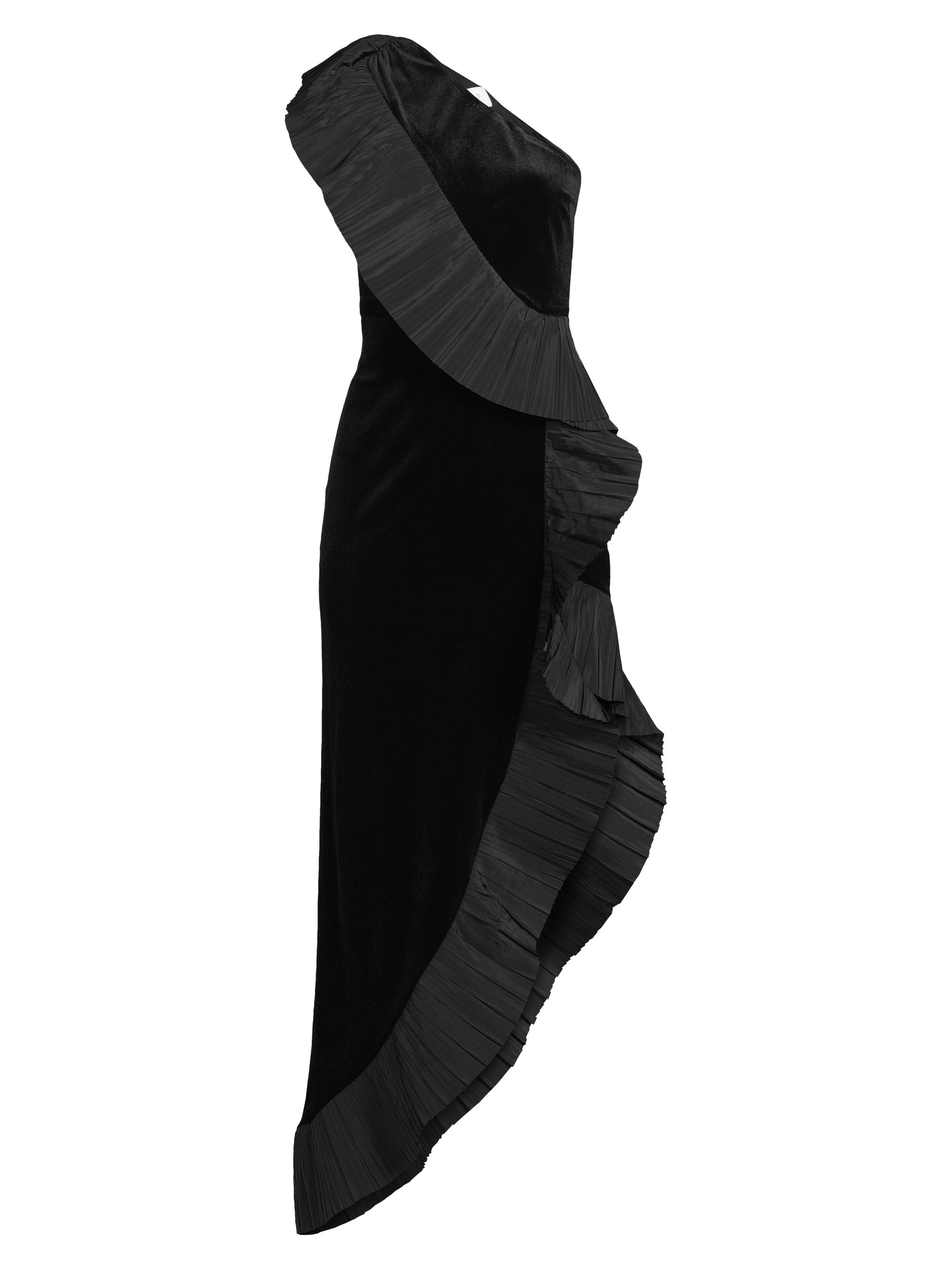 One33 Social Women's Velvet One-Shoulder Ruffled Gown - Black