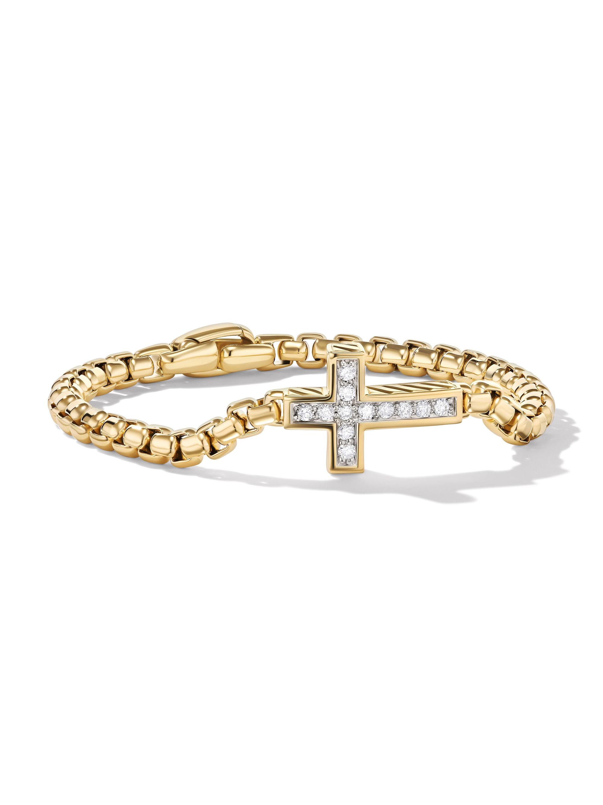 David Yurman Men's Pavé Cross Bracelet in 18K Yellow Gold - Diamond