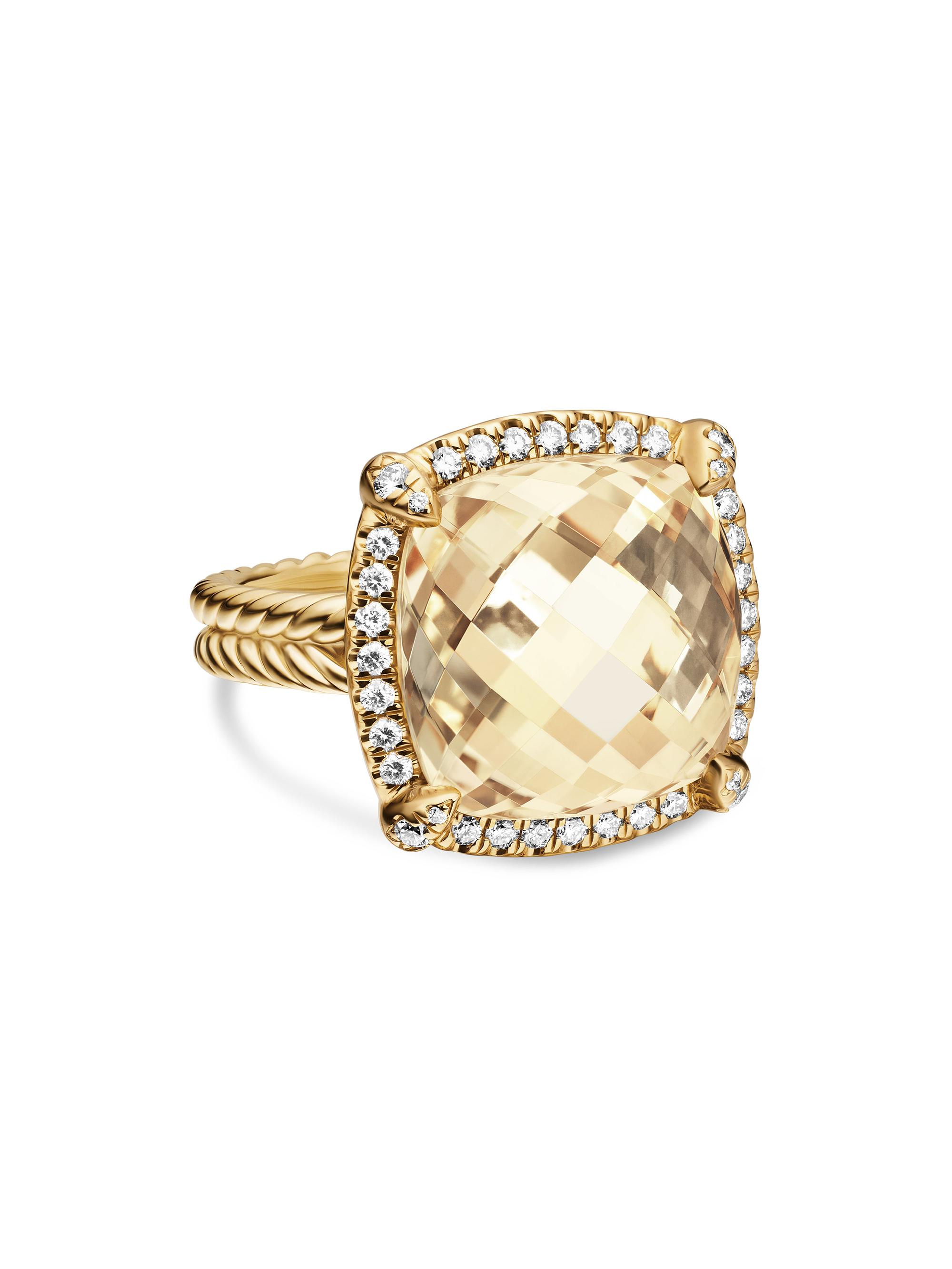 David Yurman Women's Chatelaine Pavé Bezel Ring in 18K Yellow Gold - Champagne Citrine