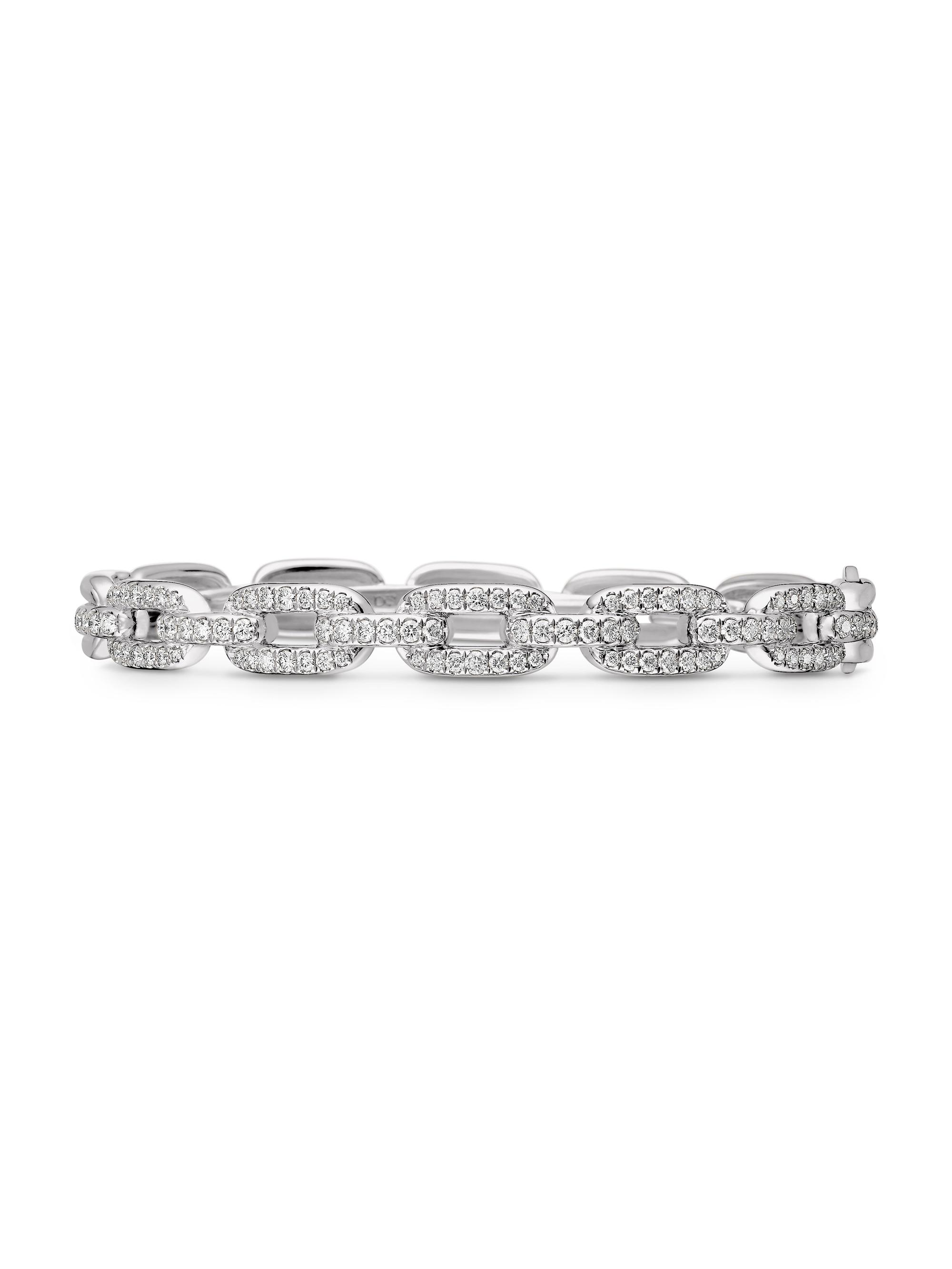 David Yurman Women's Stax Chain Link Bracelet in 18K White Gold - Diamond