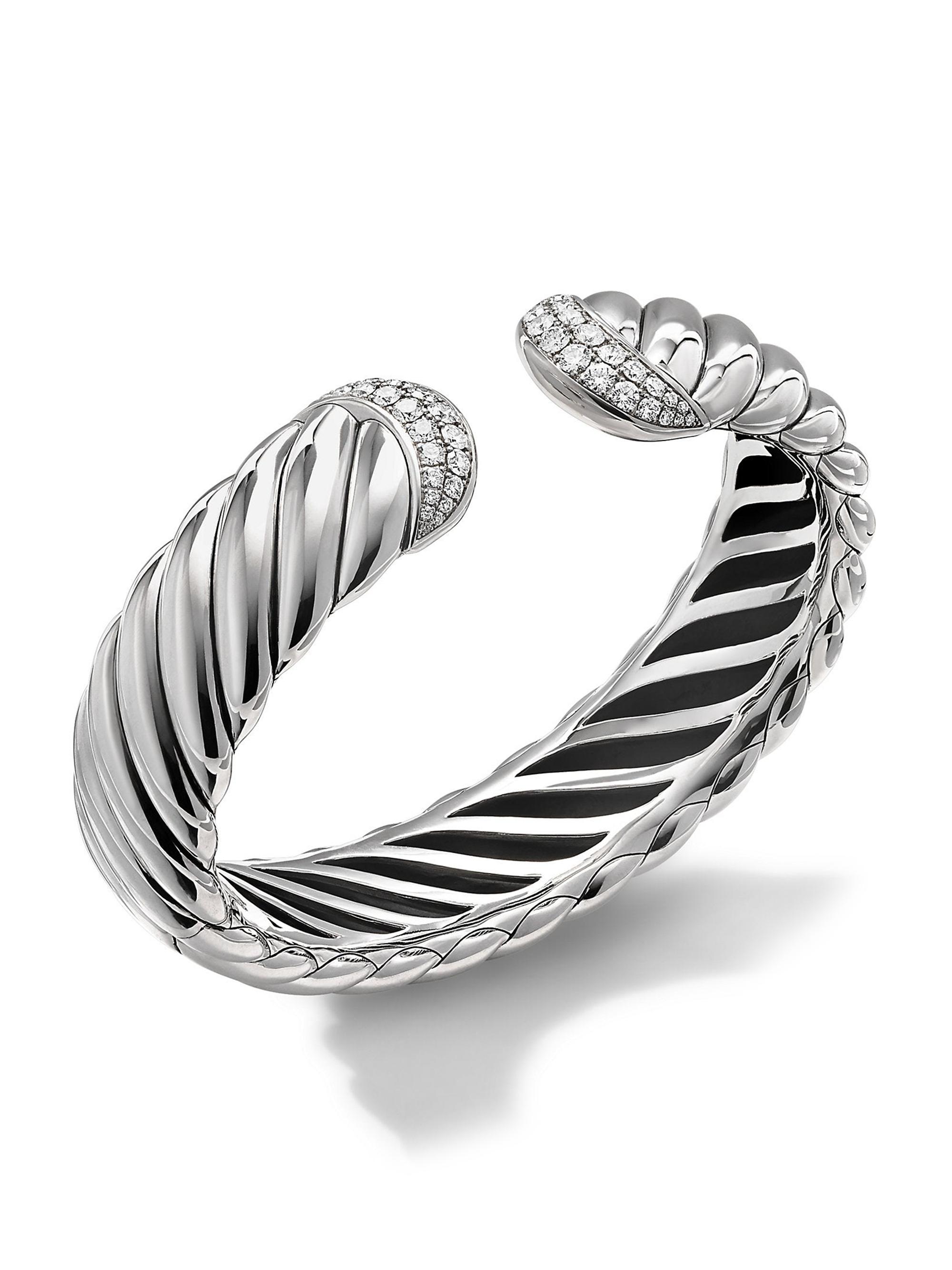 David Yurman Women's Sculpted Cable Cuff Bracelet in Sterling Silver - Diamond
