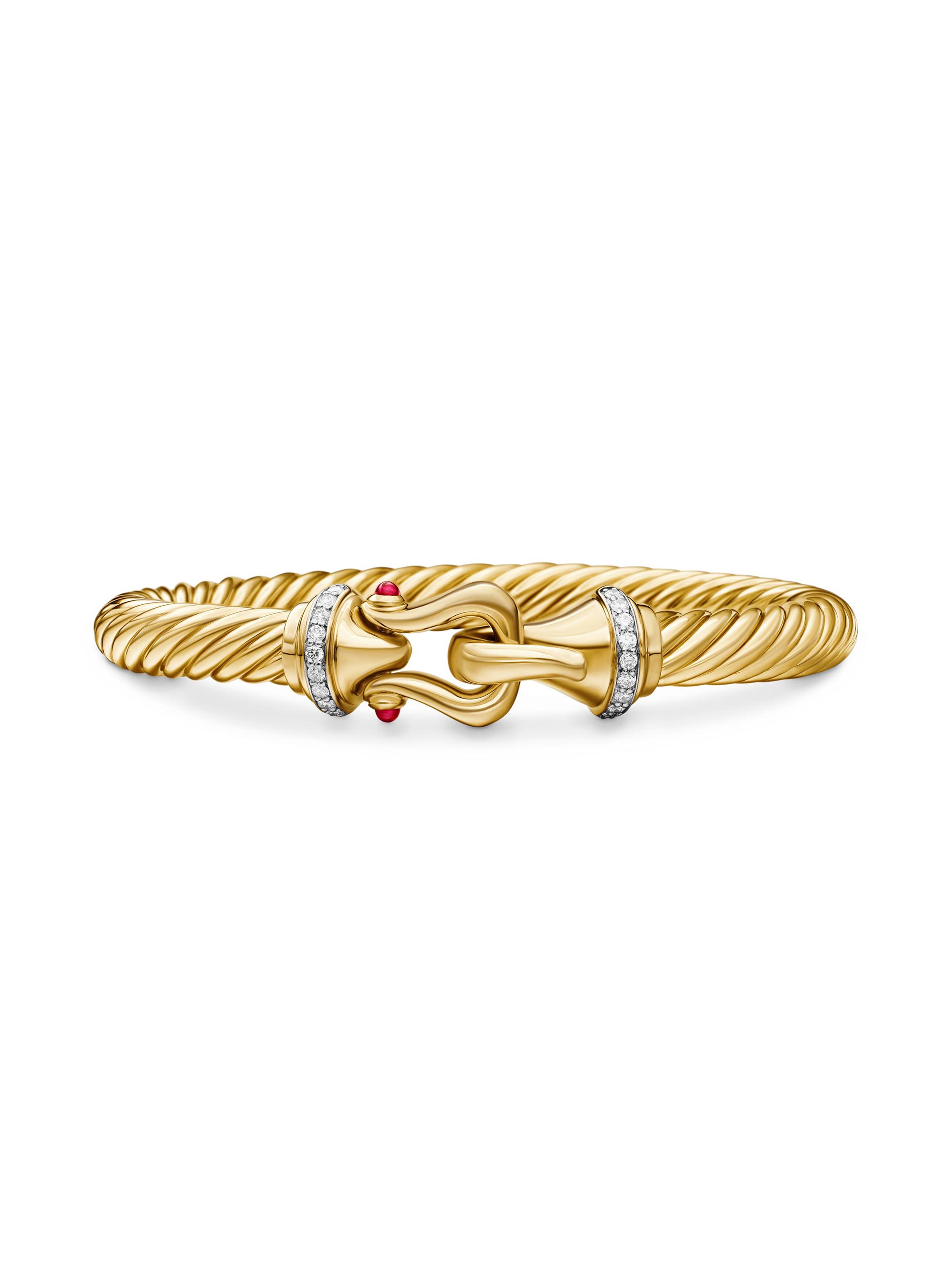 David Yurman Women's Buckle Cablespira Bracelet in 18K Yellow Gold - Ruby