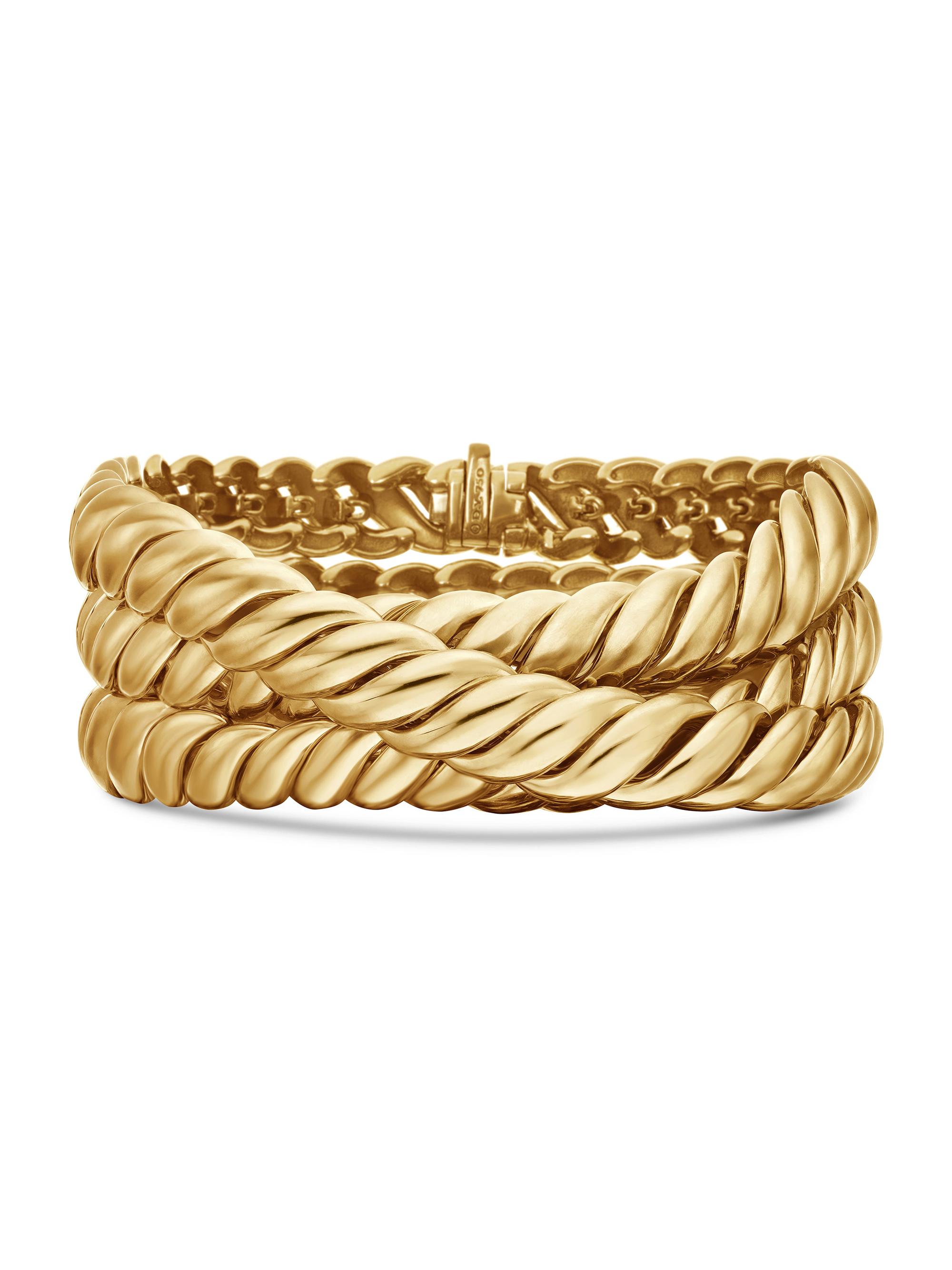 David Yurman Women's Sculpted Cable Triple Wrap Bracelet in 18K Yellow Gold, 8.5MM - Gold