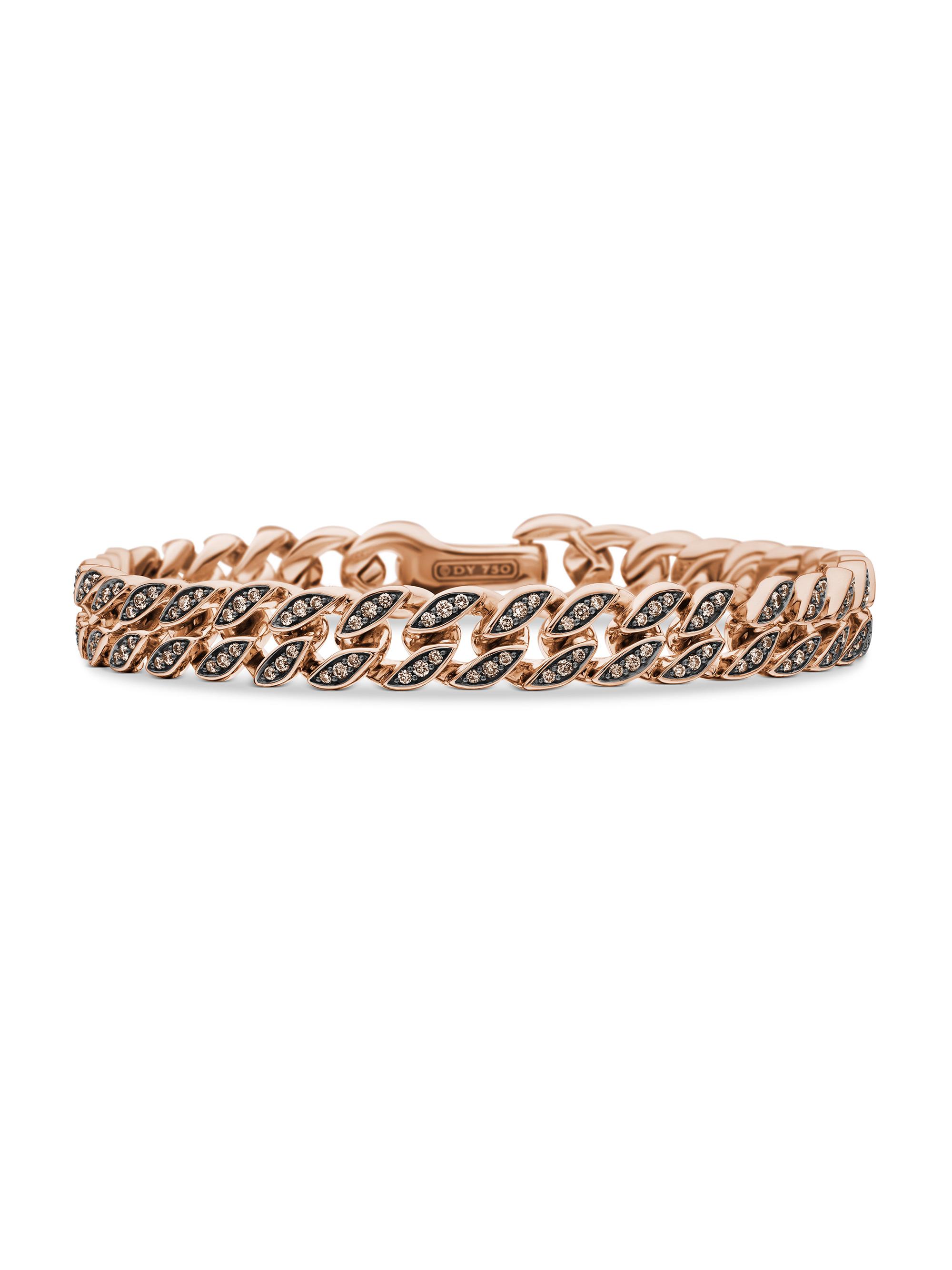 David Yurman Men's Curb Chain Bracelet in 18K Rose Gold - Cognac Diamond