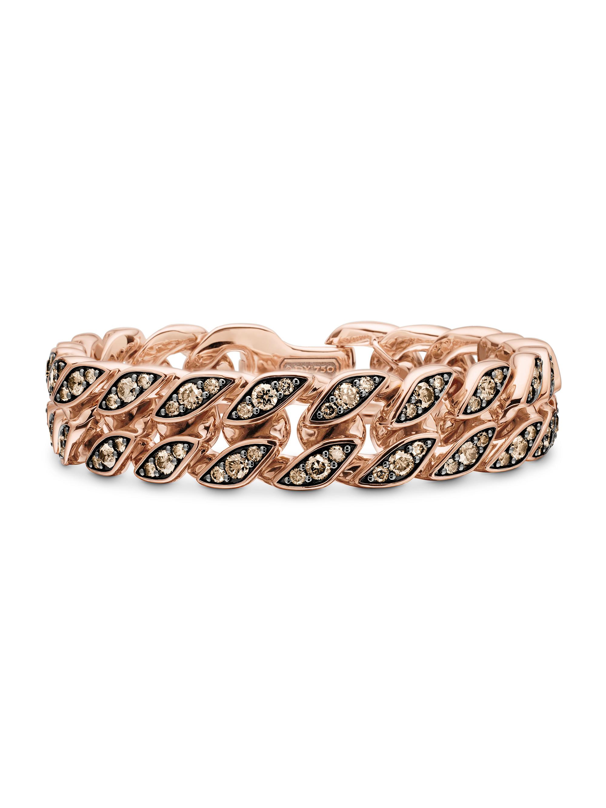 David Yurman Men's Curb Chain Bracelet in 18K Rose Gold - Cognac Diamond