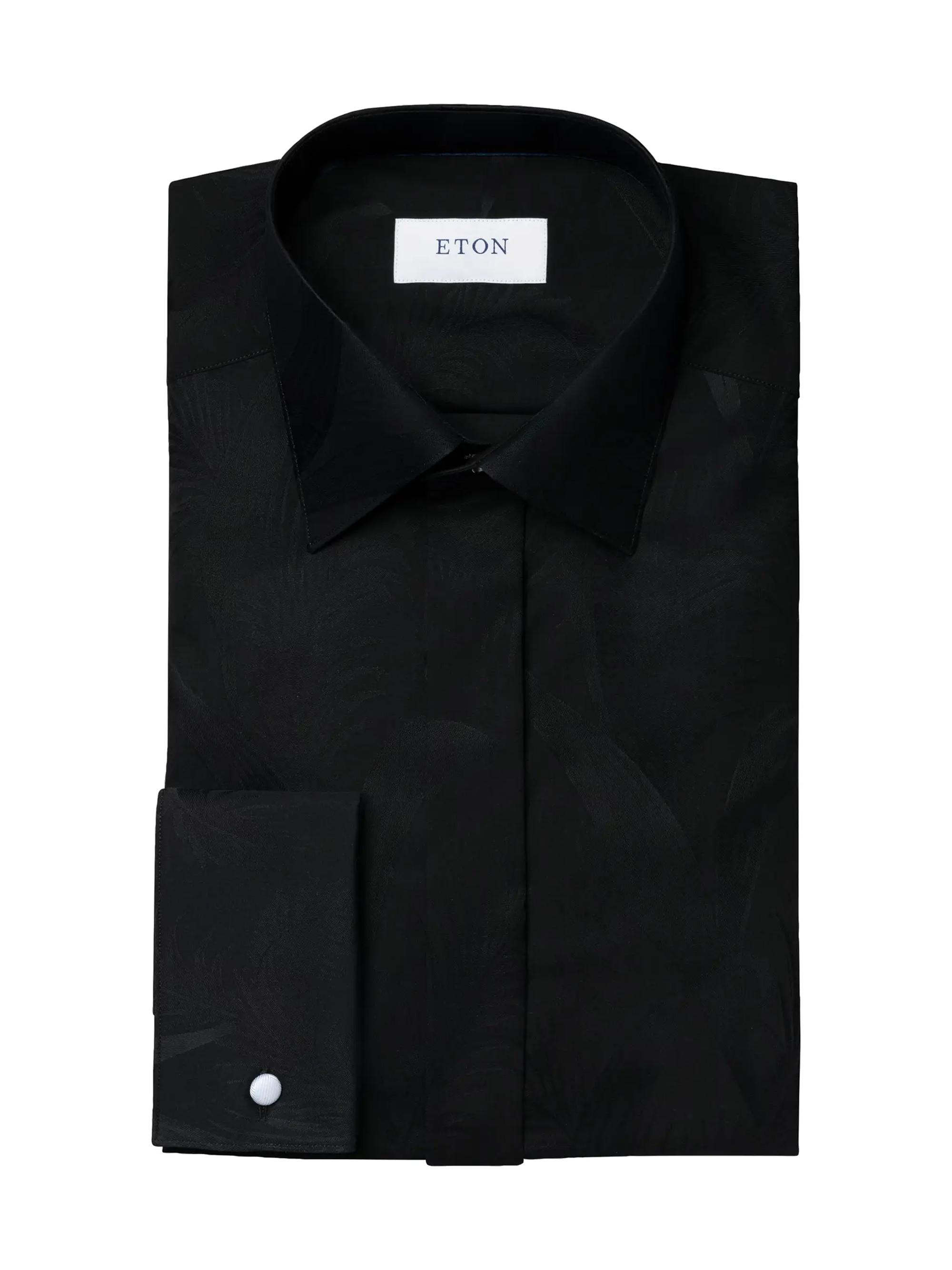 Eton Men's Slim Fit Floral Jacquard Evening Shirt - Black