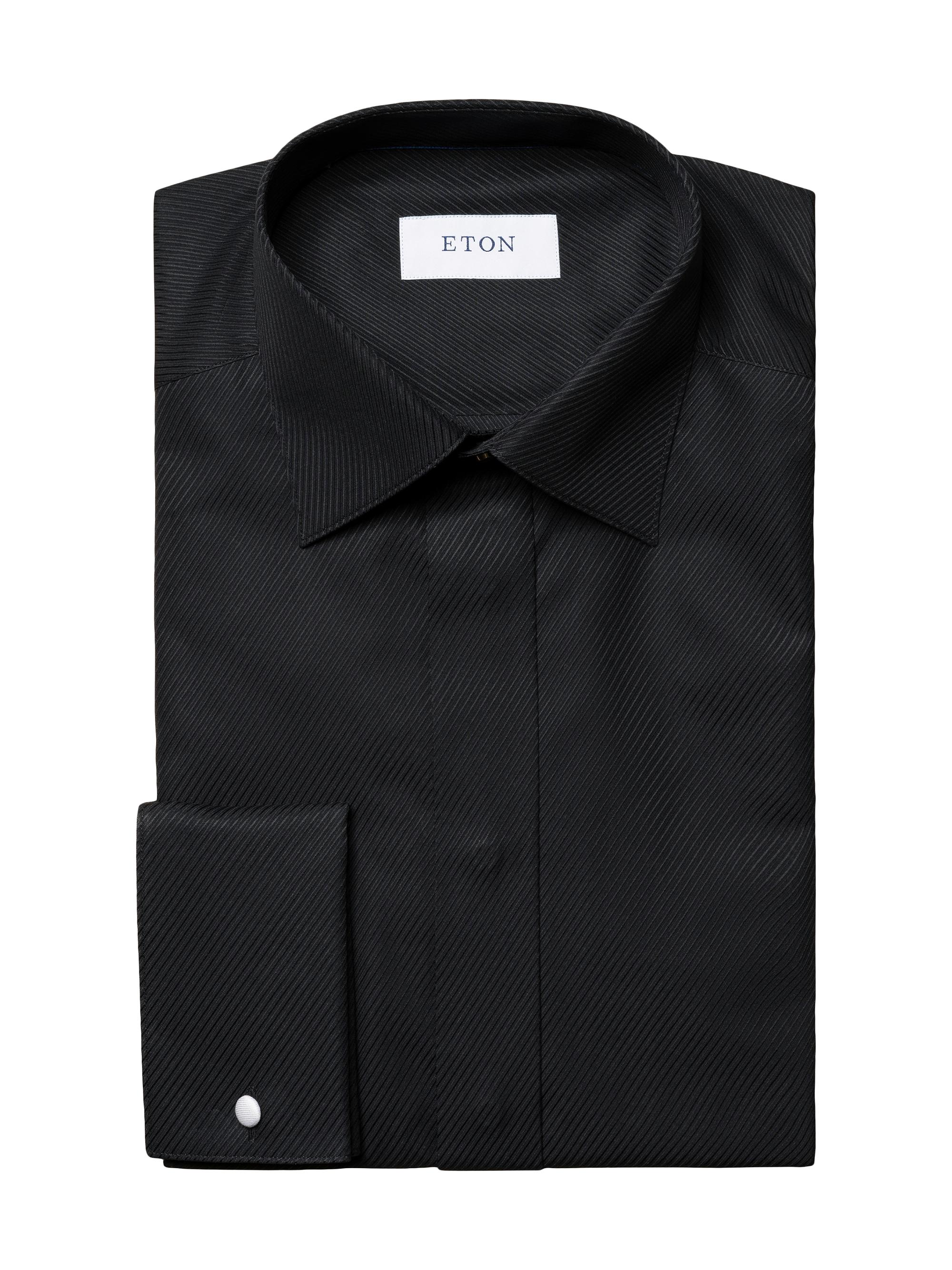Eton Men's Textured Striped Contemporary Shirt - Black
