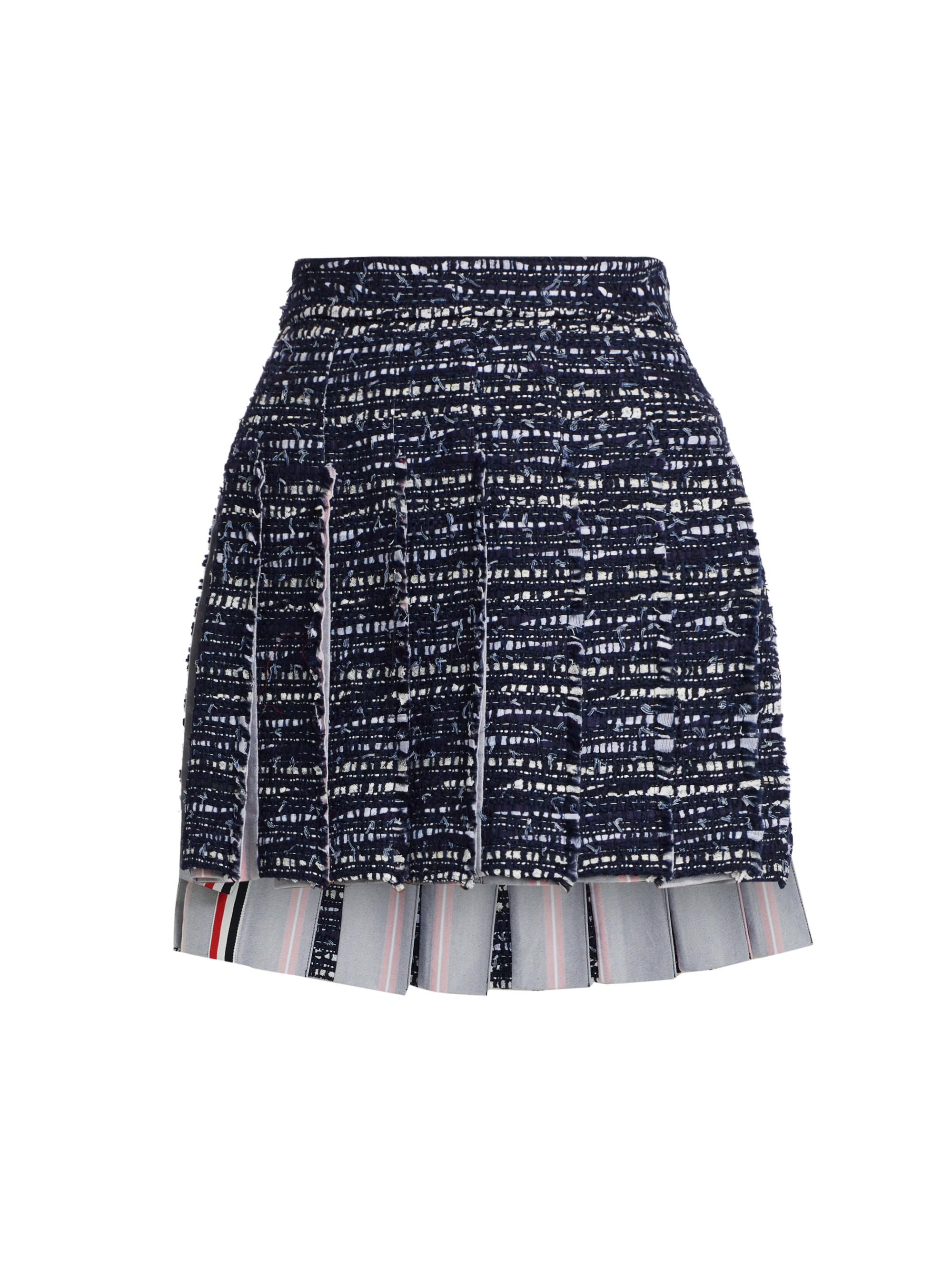 Thom Browne Women's Pleated Tweed Miniskirt - Navy
