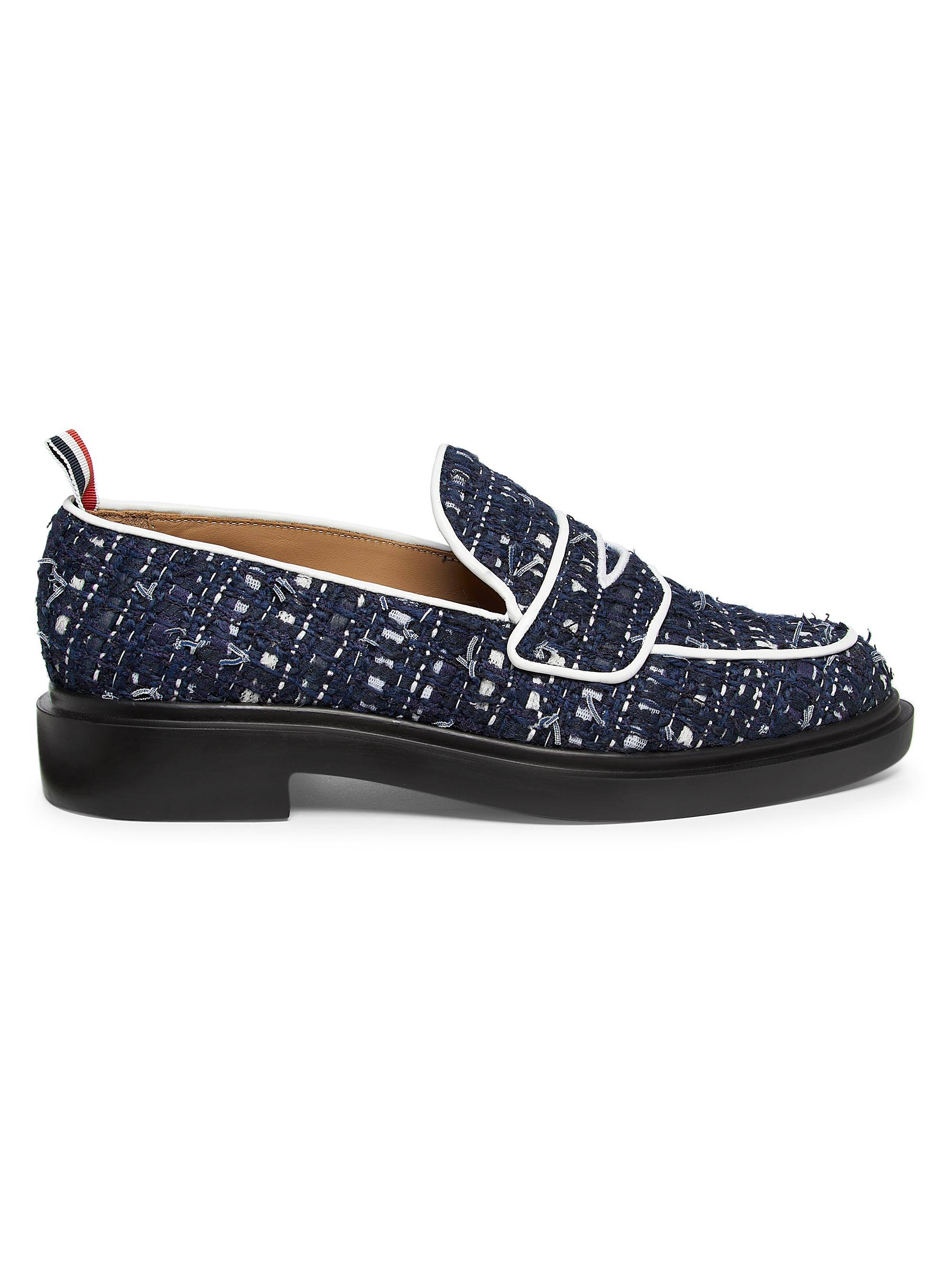 Thom Browne Women's Piped Tweed Penny Loafers - Navy