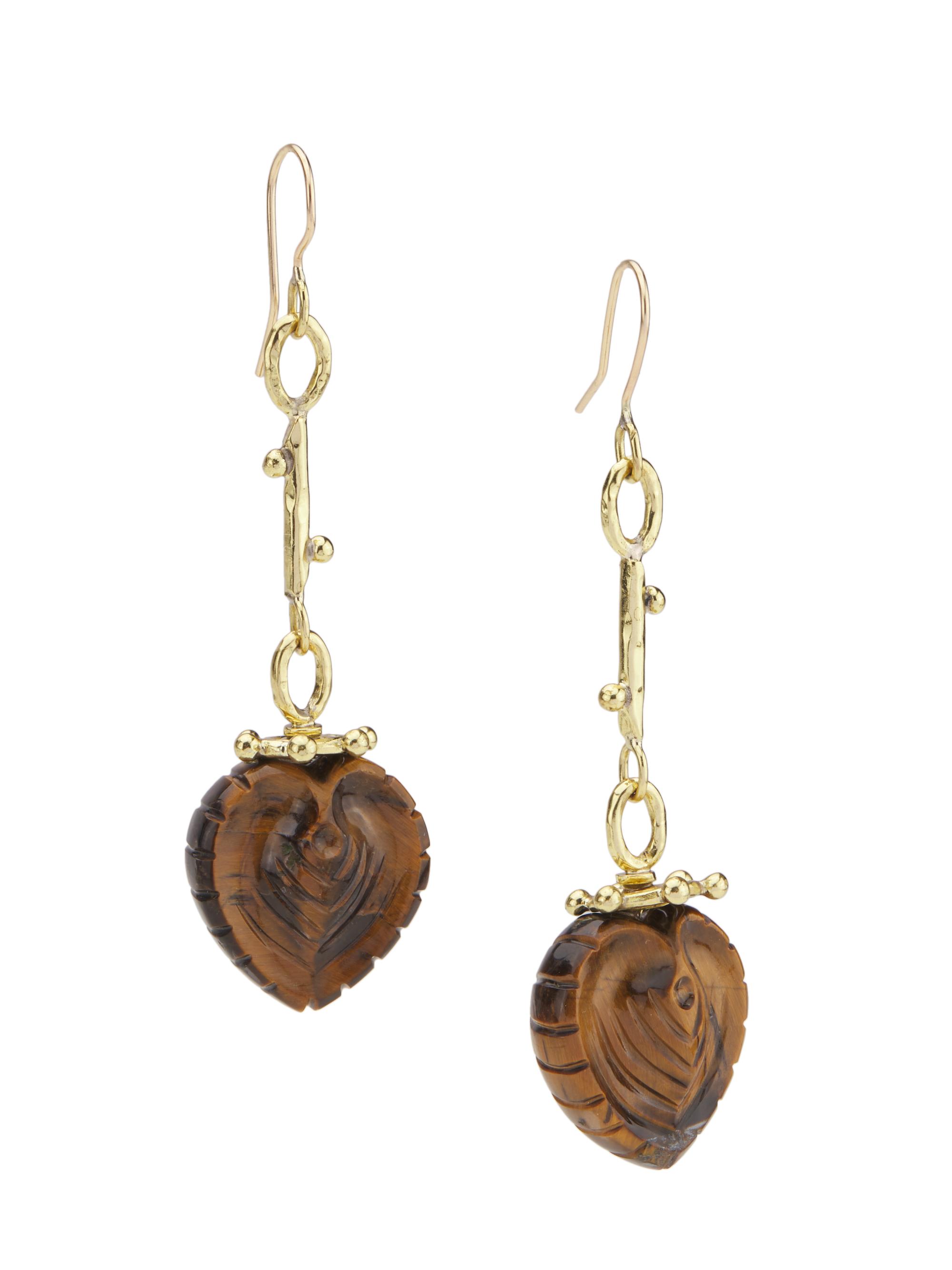 Ulla Johnson Women's Carved Gemstone Heart Goldtone & Tiger's Eye Drop Earrings - Tigers Eye