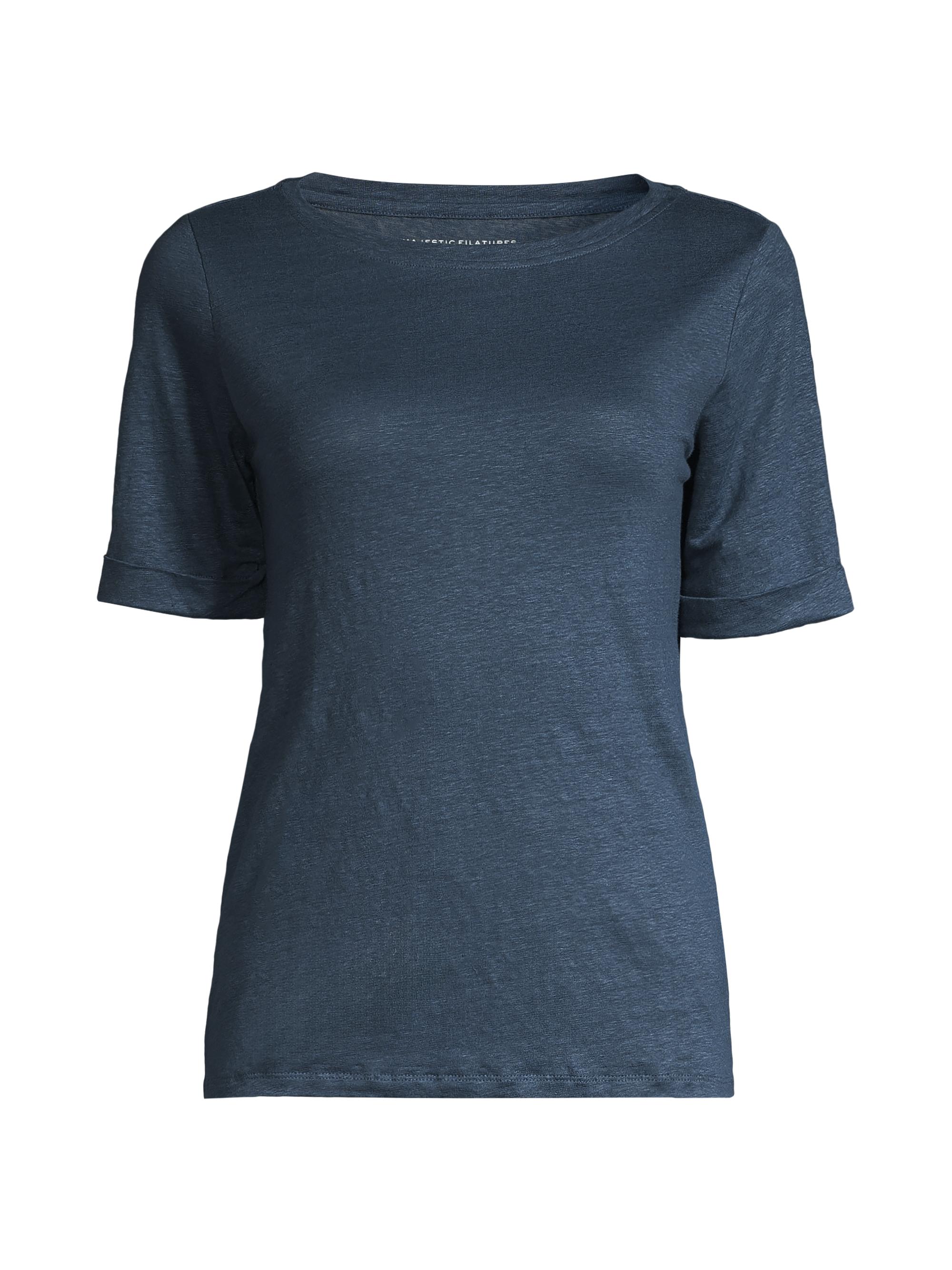 Majestic Filatures Women's Stretch Linen Boatneck Blouse - Bleu Taormina