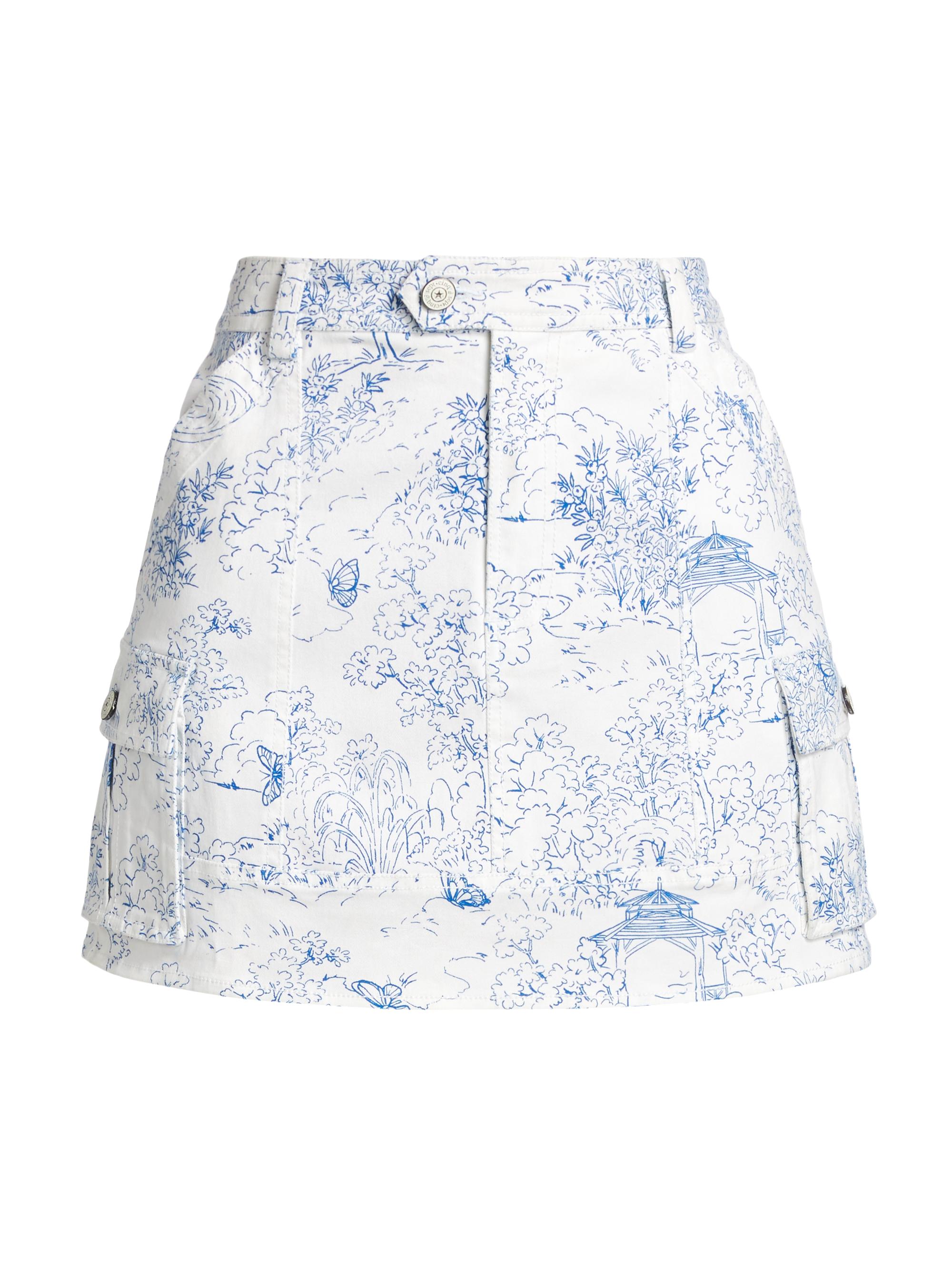 CINQ A SEPT Women's Garden Toile Stretch Cotton Cargo Skirt - White Blue