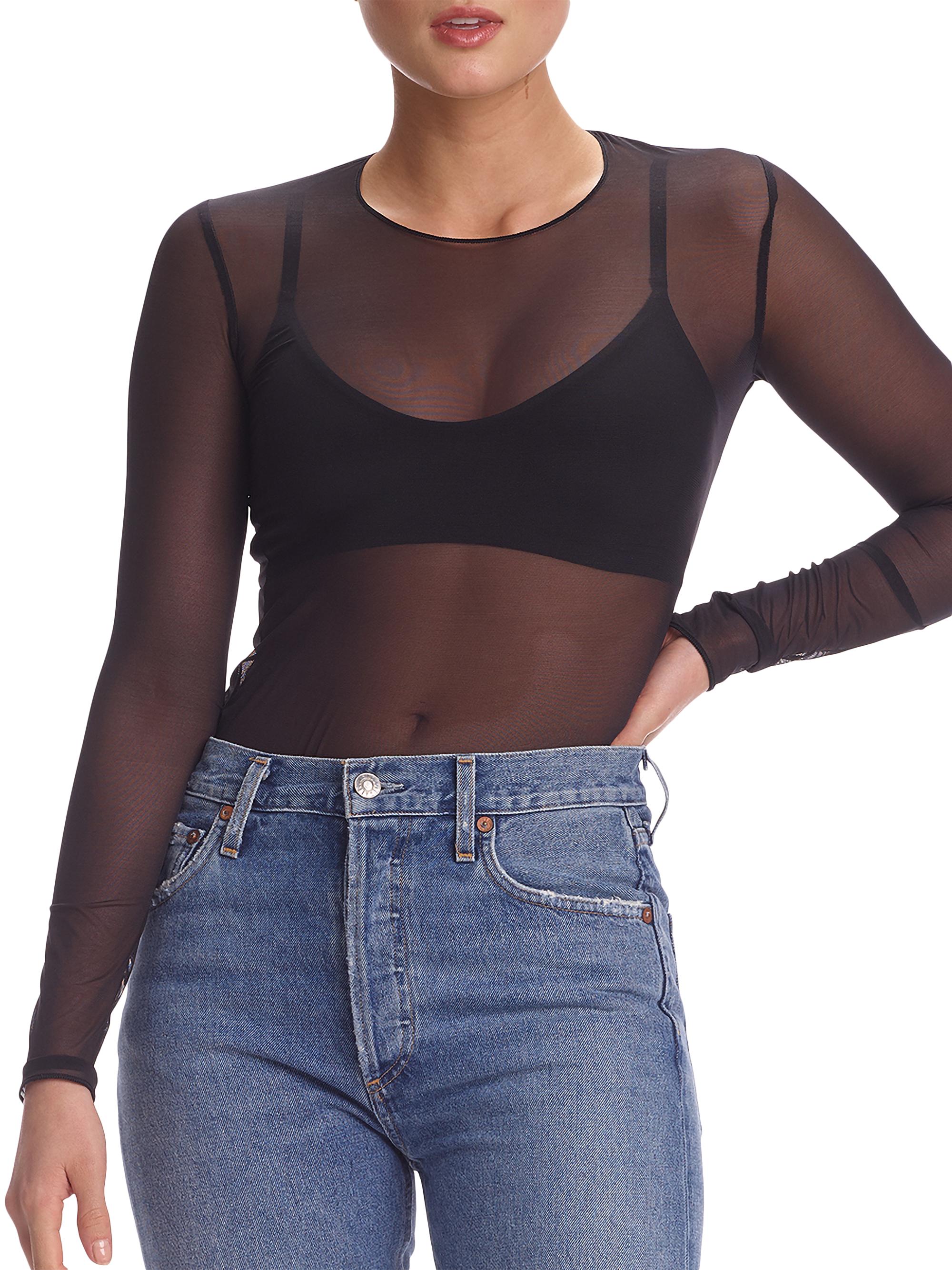 Commando Women's Chic Mesh Long-Sleeve Blouse - Black