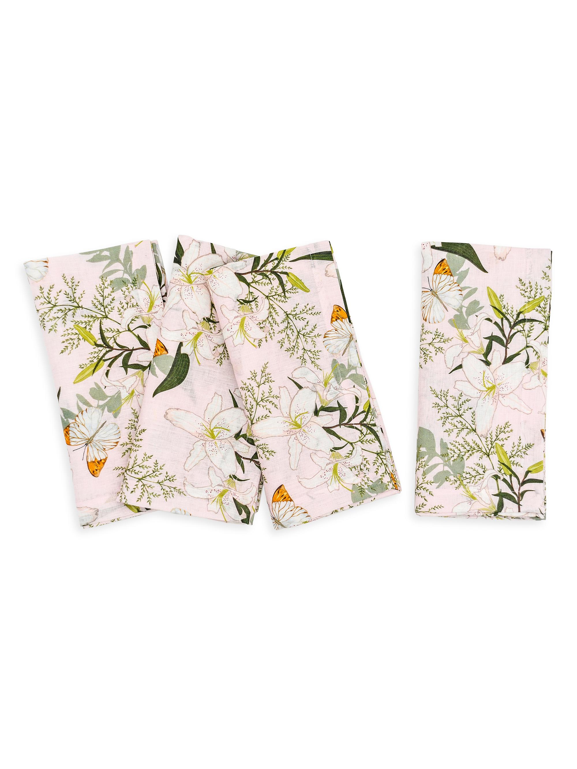 Tina Chen Designs Butterfly 4-Piece Linen Napkin Set - Soft Pink