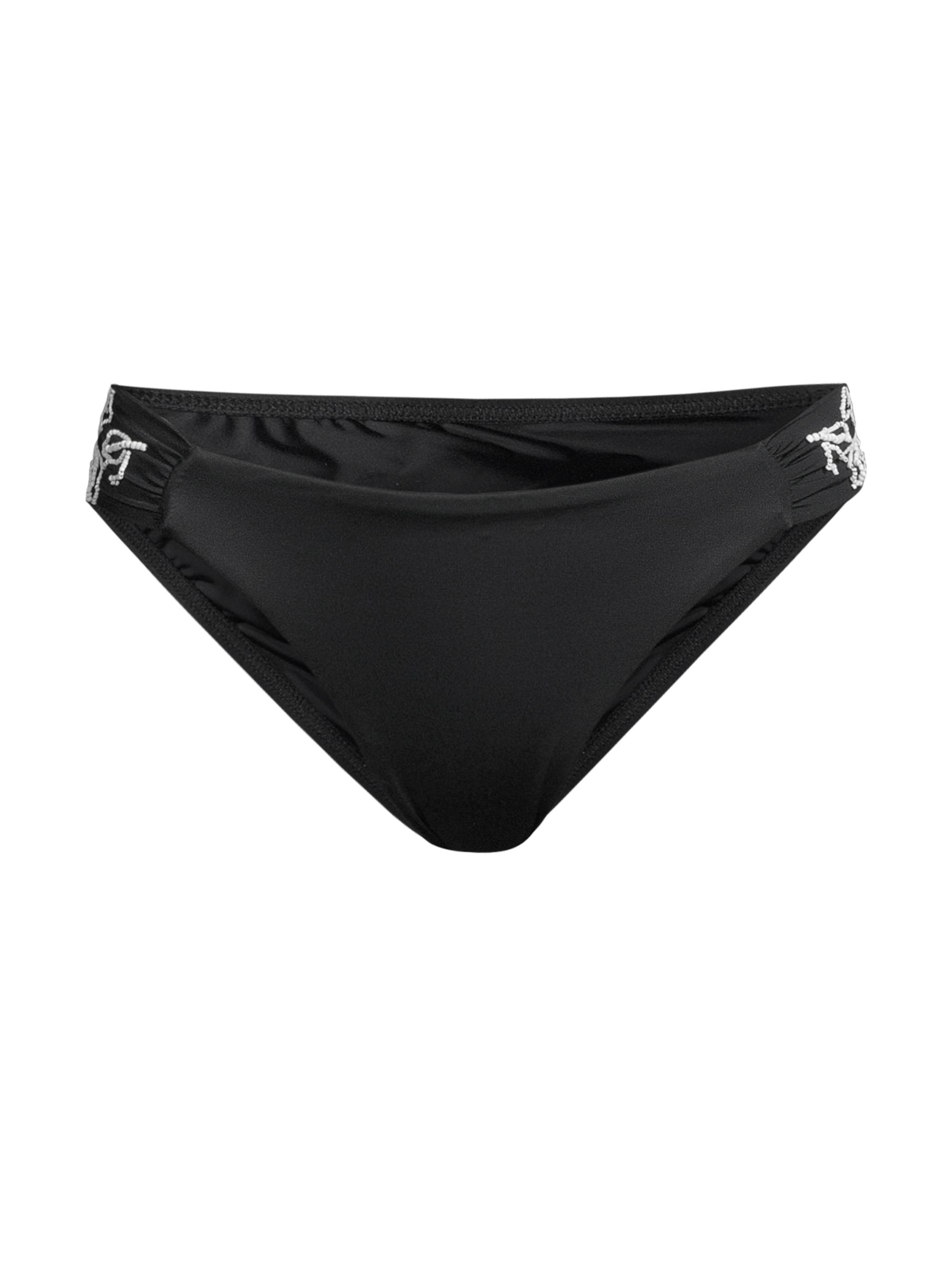 Milly Women's Beaded Ruched Bikini Bottom - Black