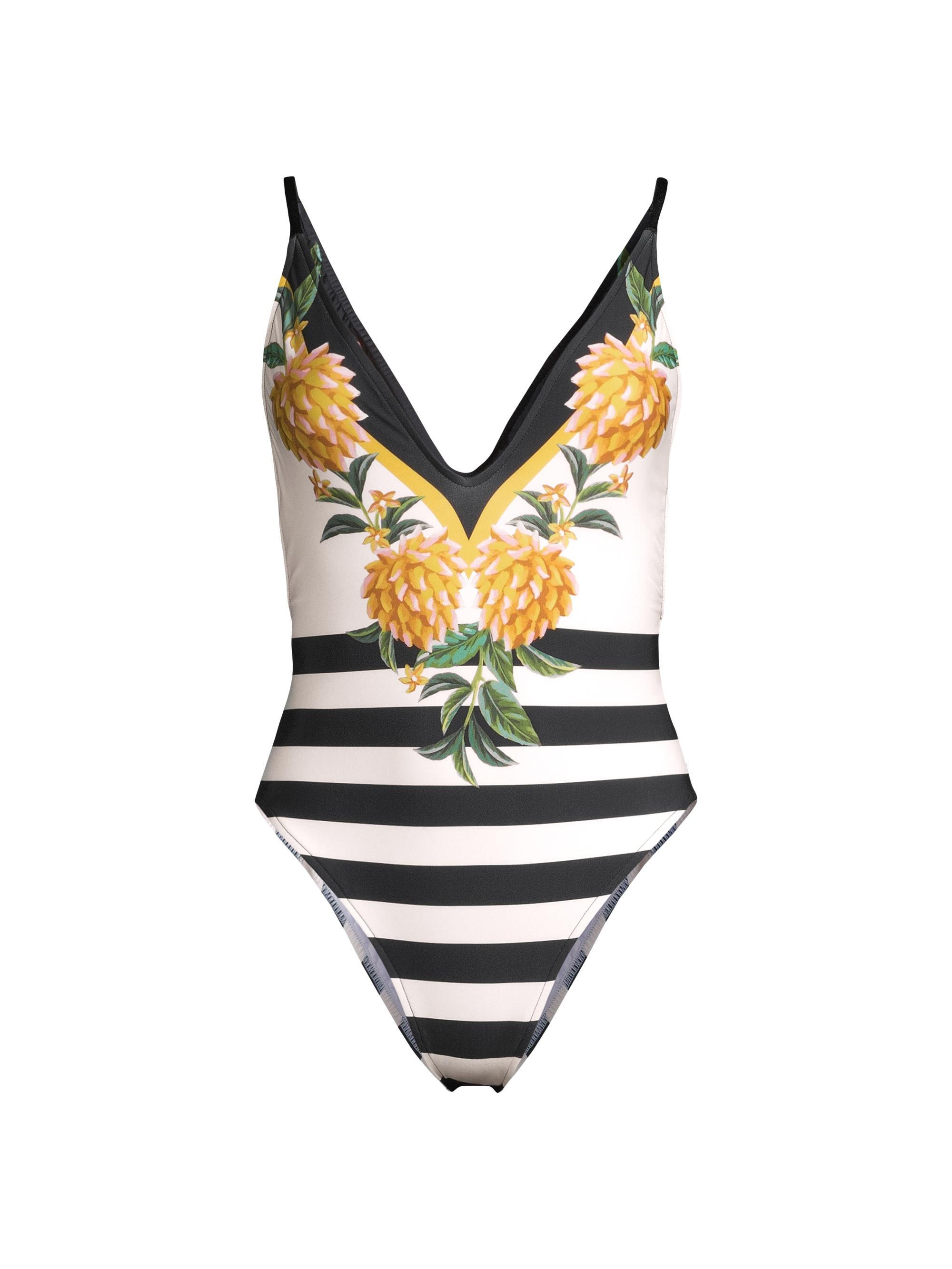 Farm Rio Women's Biriba Banana Bunch Stripe One-Piece Swimsuit - Biriba Off White