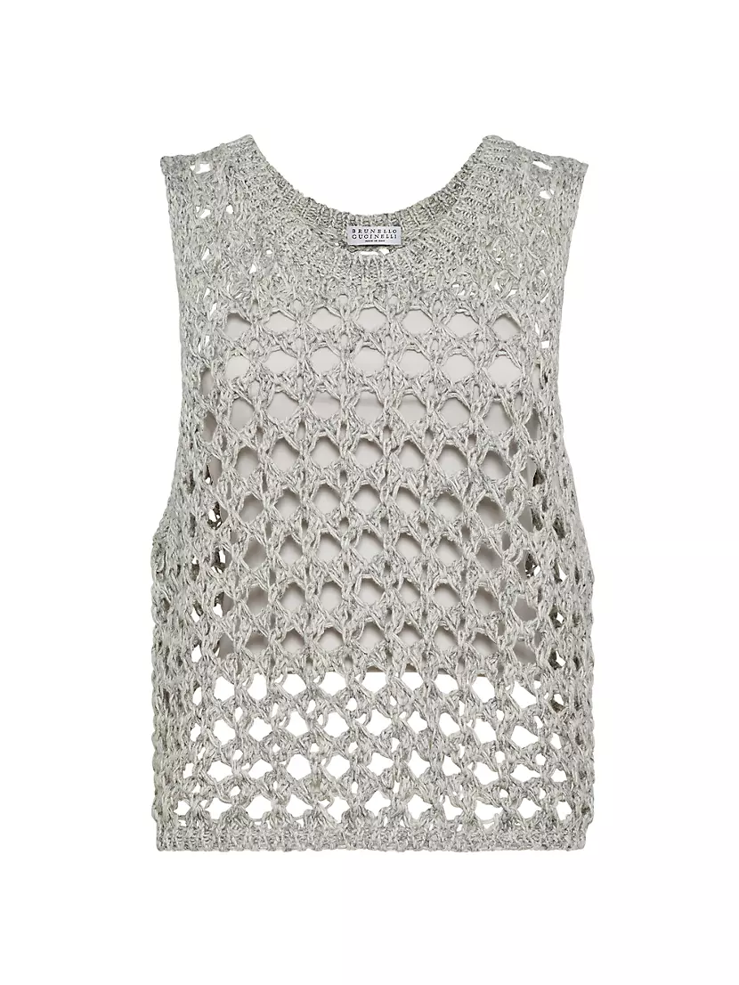 Jute and Cotton Mesh Knit Top