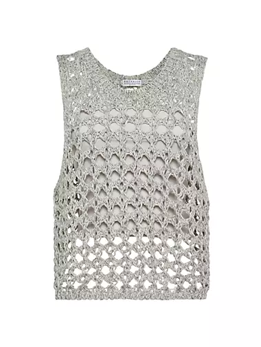 Jute and Cotton Mesh Knit Top