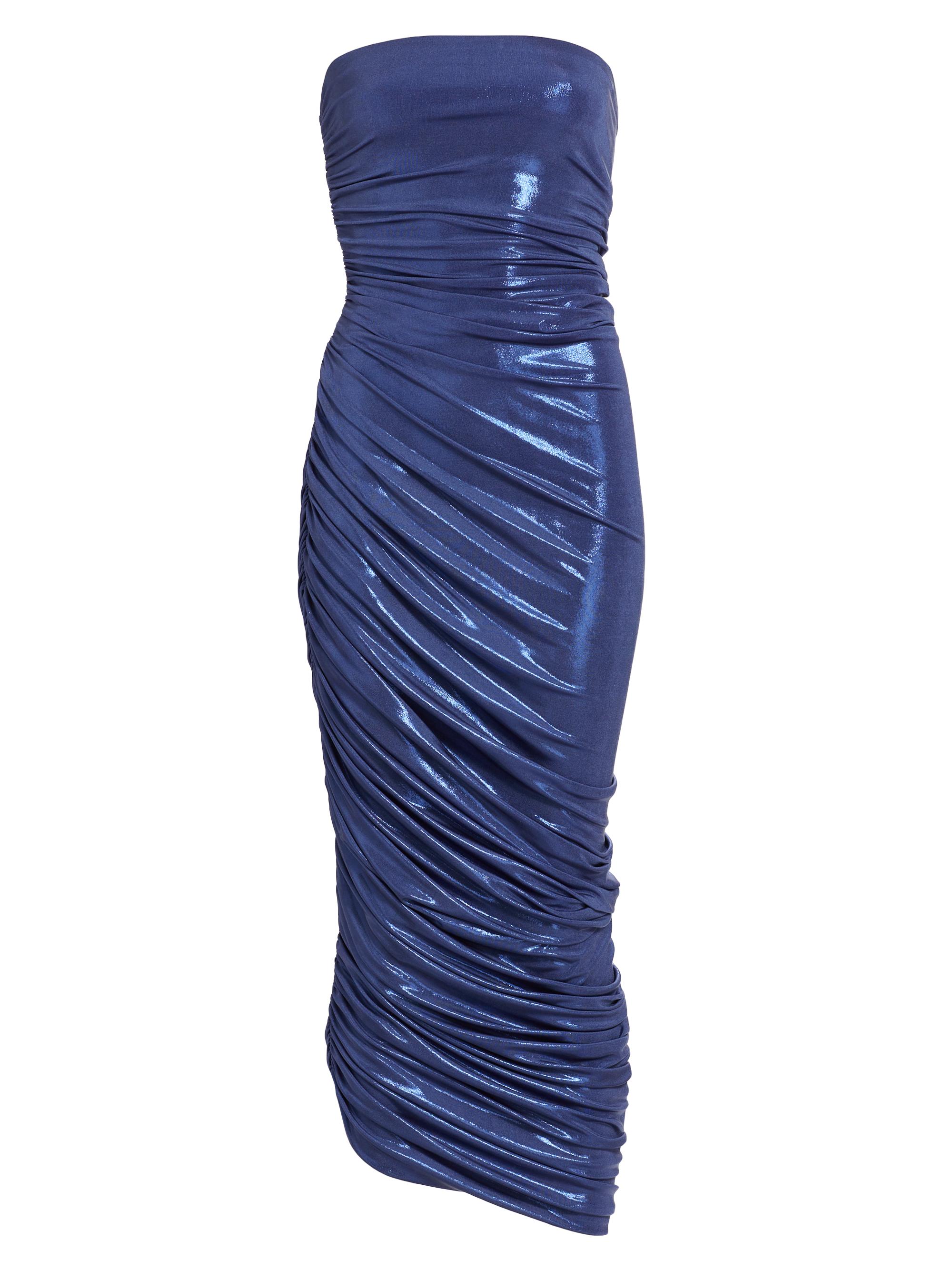 Norma Kamali Women's Diana Metallic Strapless Ruched Gown - Military Blue