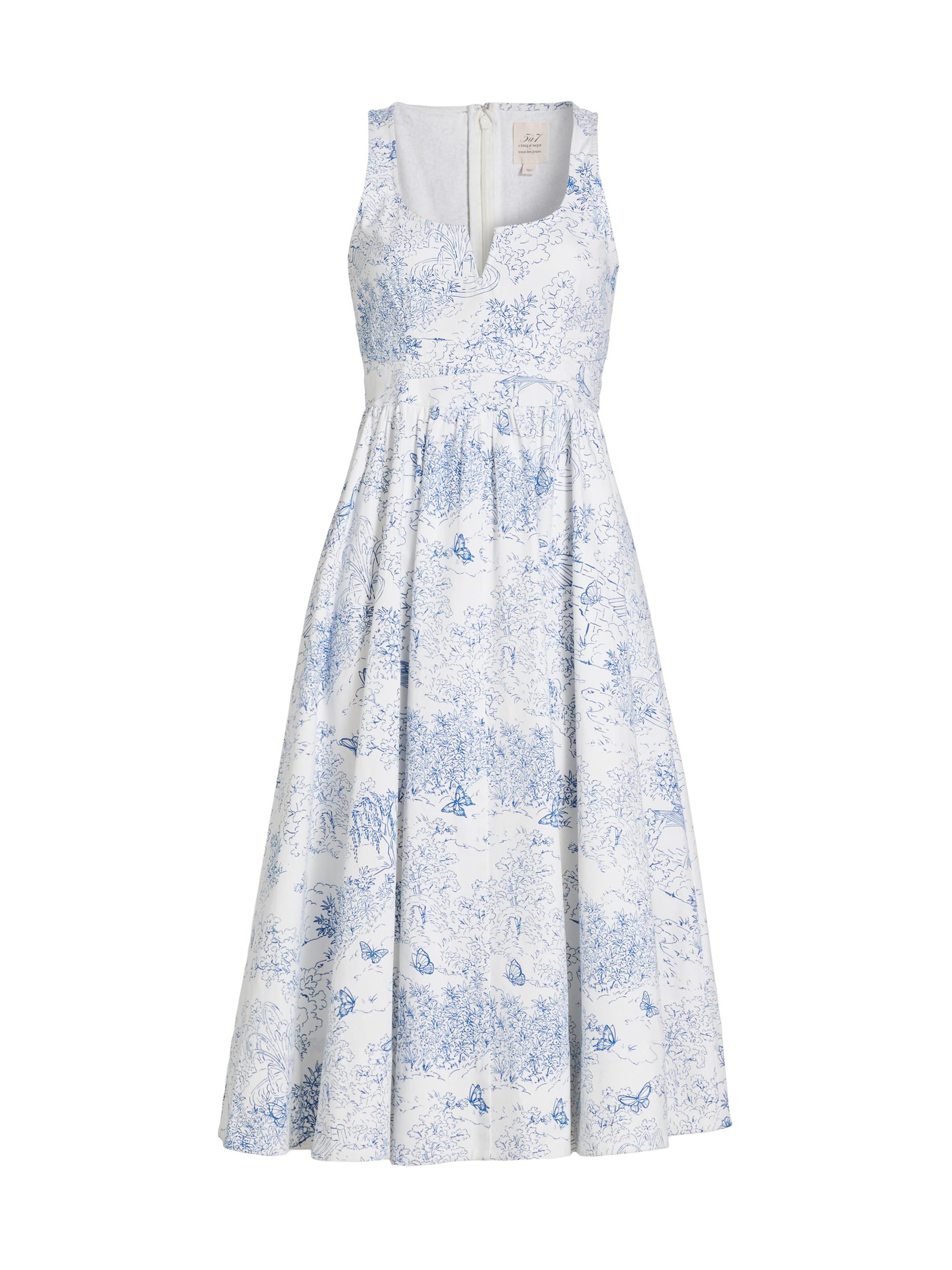 CINQ A SEPT Women's Garden Toile Ebba Midi-Dress - White Blue