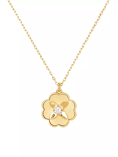 Goldtone & Cubic Zirconia Flower Pendant Necklace