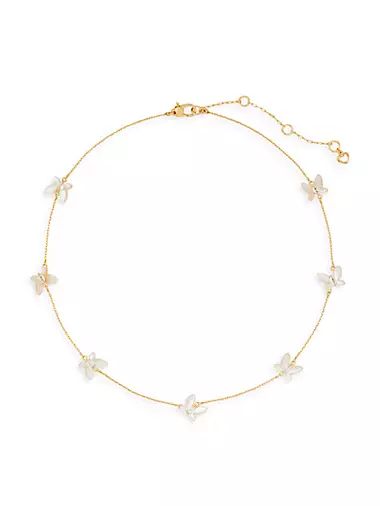 Goldtone, Mother-Of-Pearl & Cubic Zirconia Butterfly Station Necklace