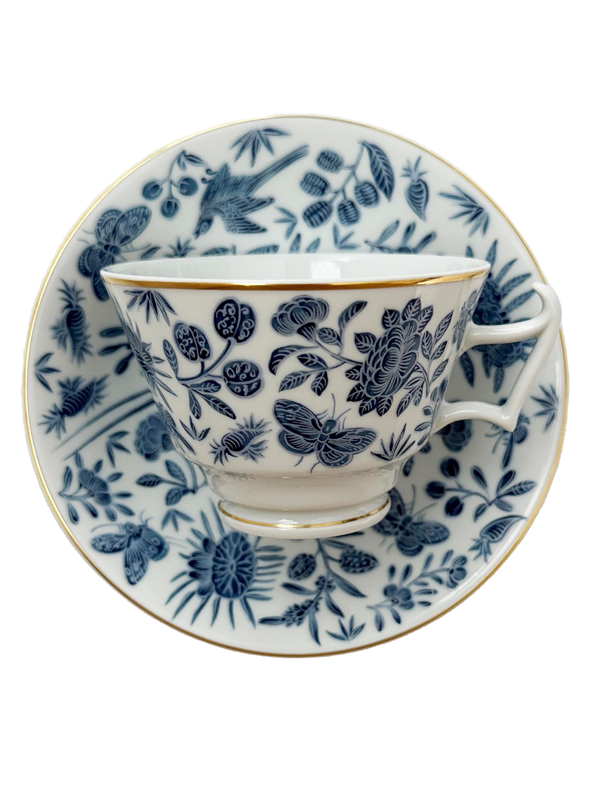 Mottahedeh Sacred Bird & Butterfly Porcelain Cup & Saucer Set