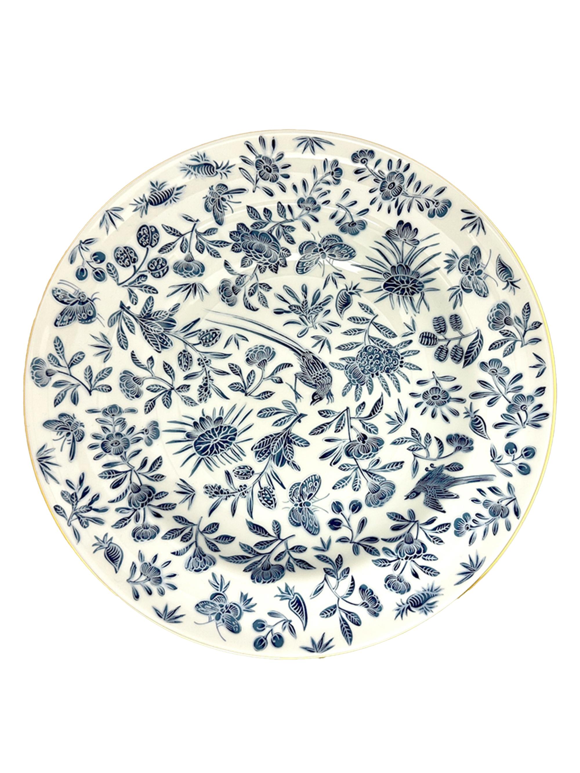 Mottahedeh Sacred Bird & Butterfly Porcelain Rimmed Soup Plate