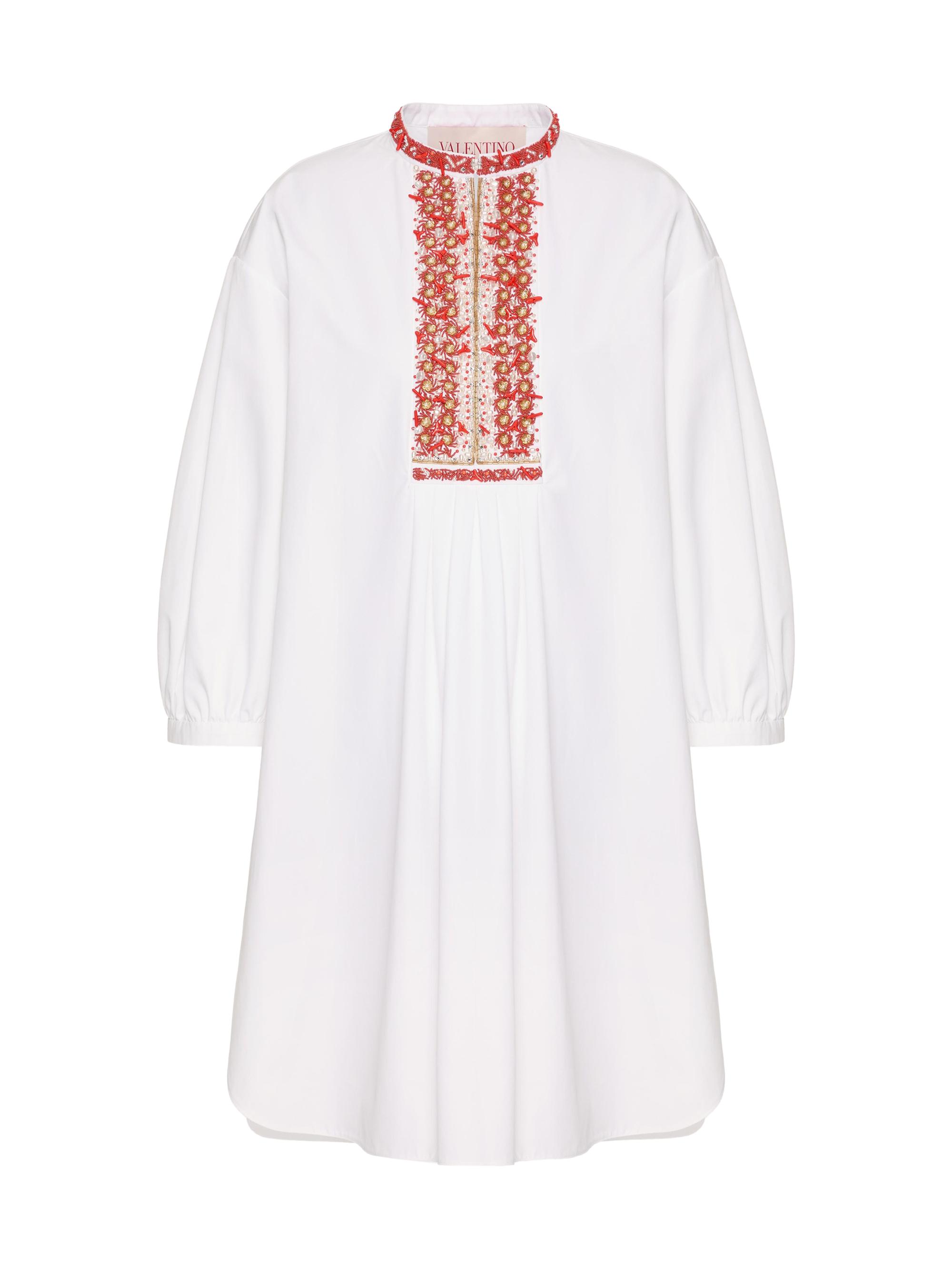 Valentino Garavani Women's Embroidered Compact Poplin Short Dress - White Coral