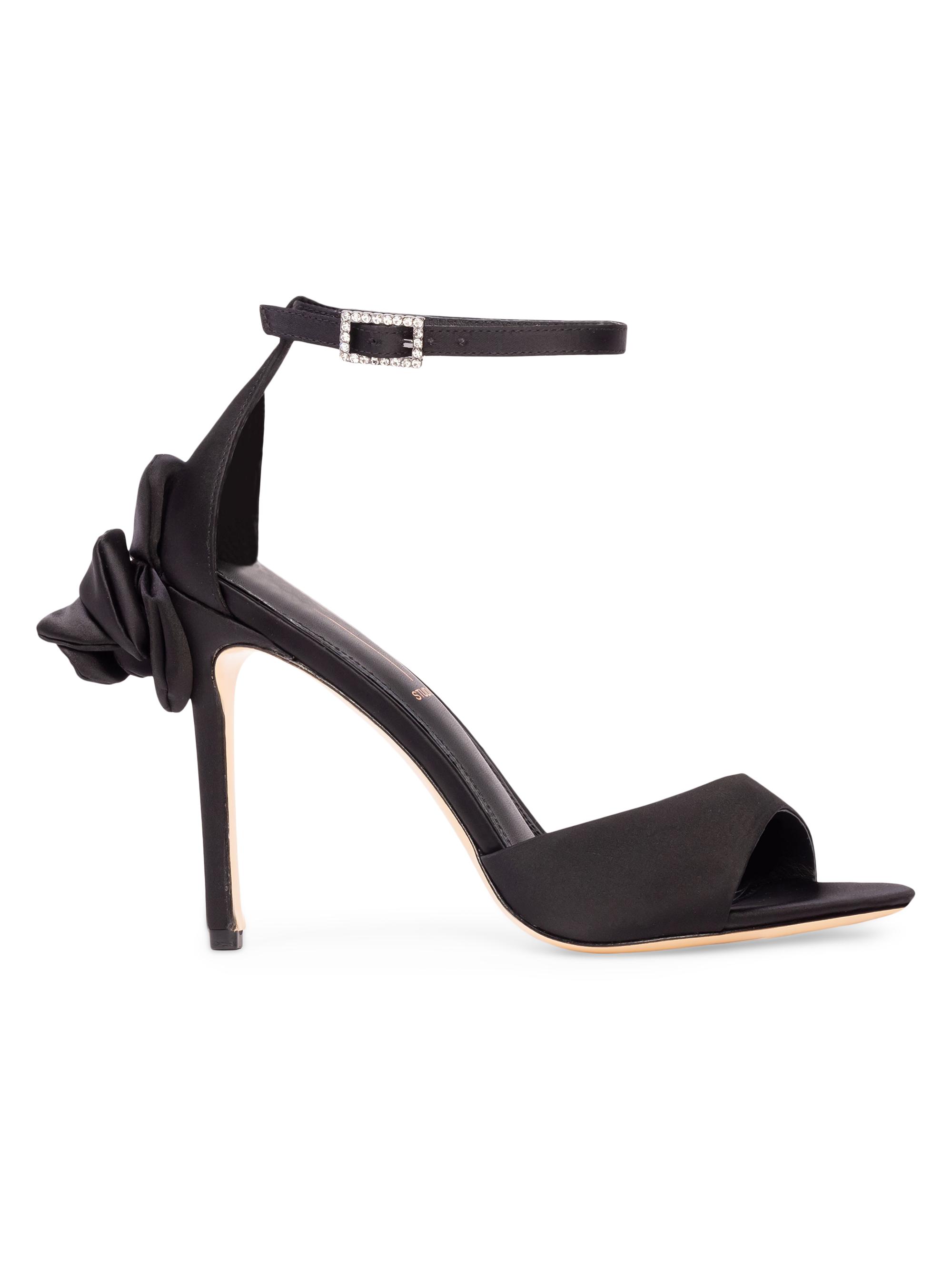 Black Suede Studio Women's Josey 100MM High Heel Sandals - Black Satin