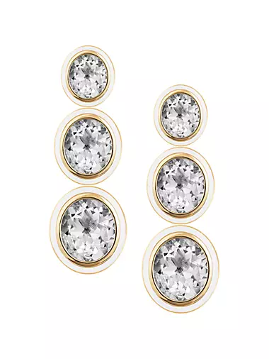 Mélange 18K Yellow Gold, Rock Crystal & White Agate Triple Drop Earrings