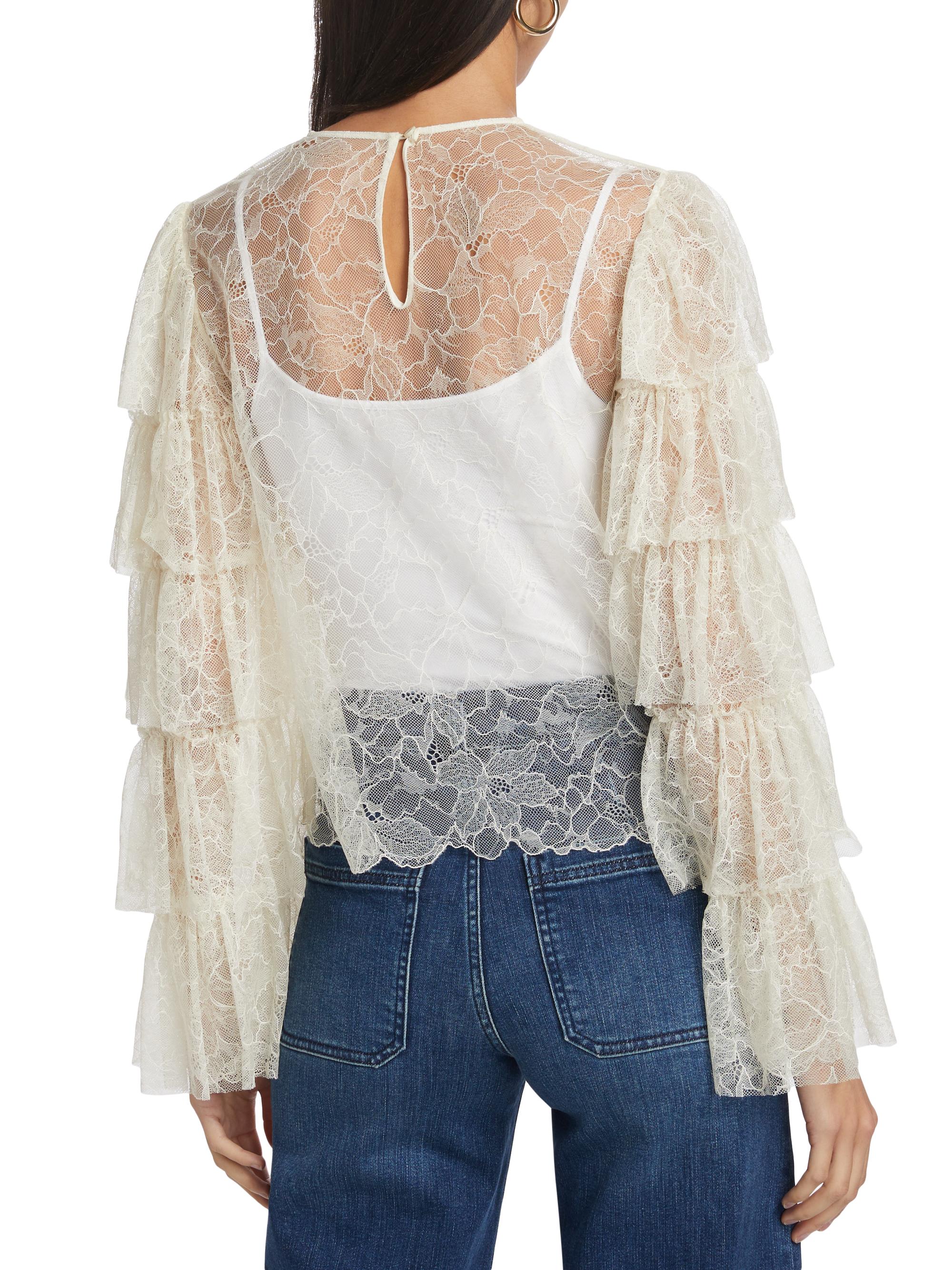 トップス ANNE  ruffle lace silk blouse cream Gucci Ivory Silk Ruffle Lace Blouse Size 10/44 | Yoogi's Closet