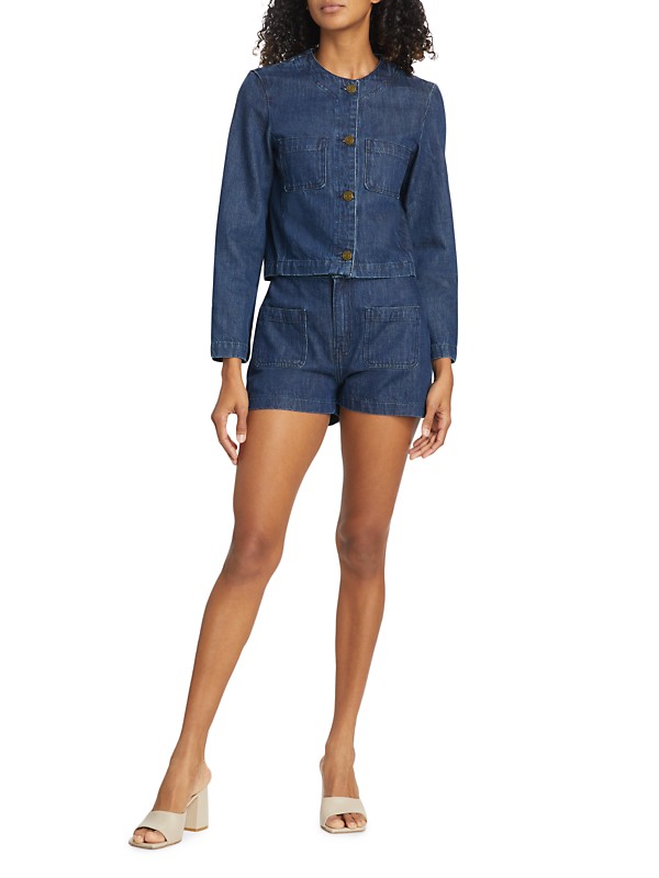 Shop Frame Collarless Denim Jacket | Saks Fifth Avenue Shop Frame Collarless Denim Jacket | Saks Fifth Avenue